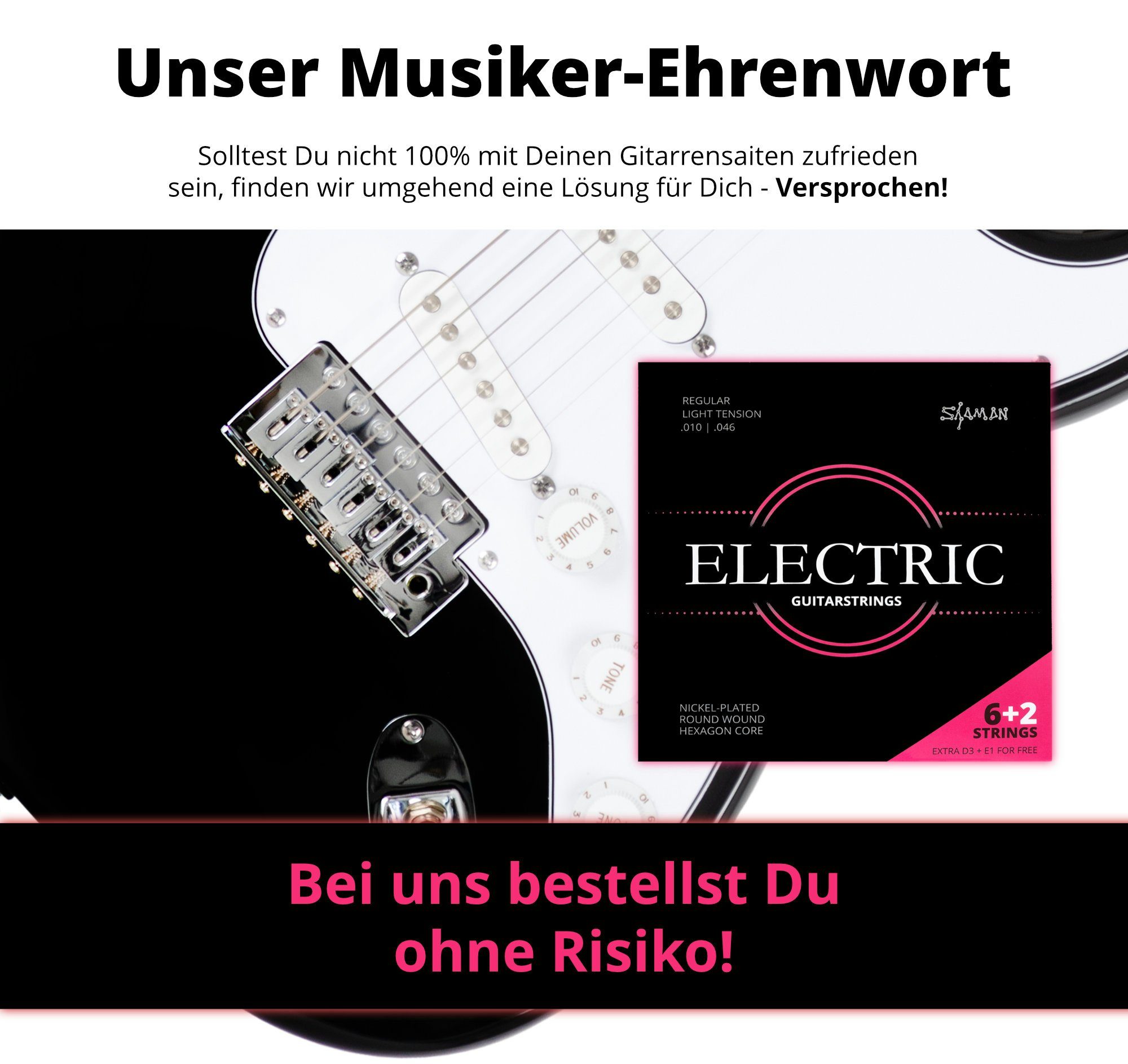 Shaman Saiten Gitarrensaiten für E-Gitarre, (6+2 Saiten-Set, 11-tlg), Kompletter Satz plus 2 Ersatz-Saiten (E1 und D4)