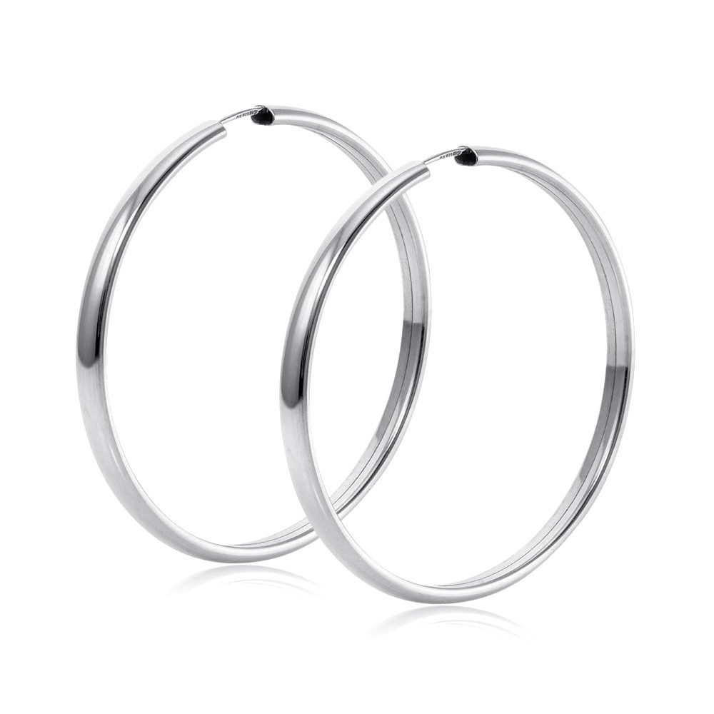 Materia Paar Creolen Damen Silber breit Ø48mm SO-466, 925 Sterling Silber, rhodiniert