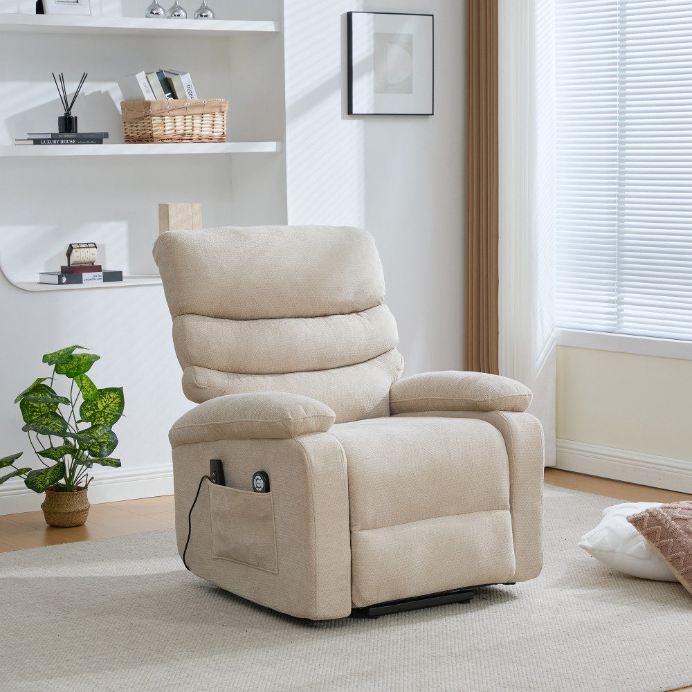 BBWL Massagesessel 89×96×112cm mit, Rückenlehne, Fußstütze und Aufbewahrungstaschen, Elektrischer Relaxsessel mit Massage- und Wärmefunktion