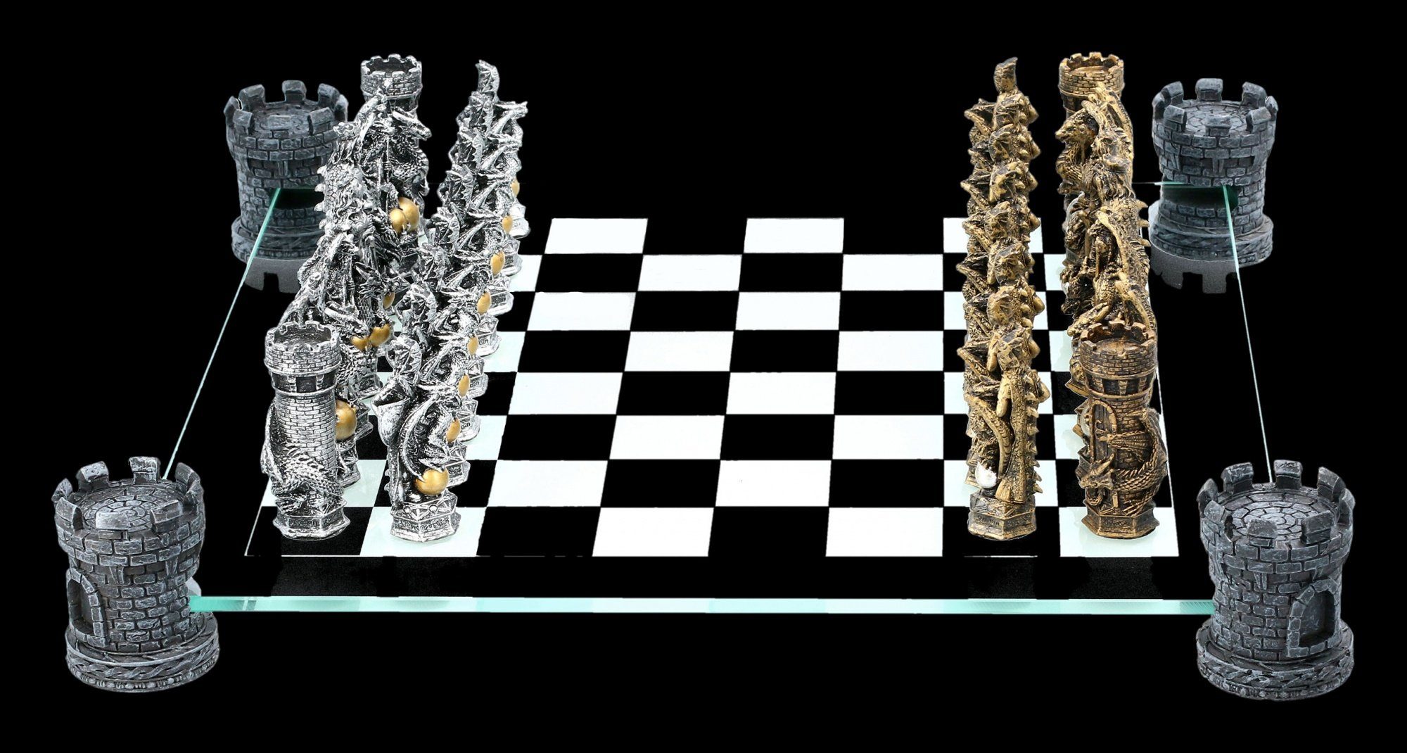 Figuren Shop GmbH Spiel Drachen Ritter Schachspiel Burgturm Schach Set Brett Fantasy