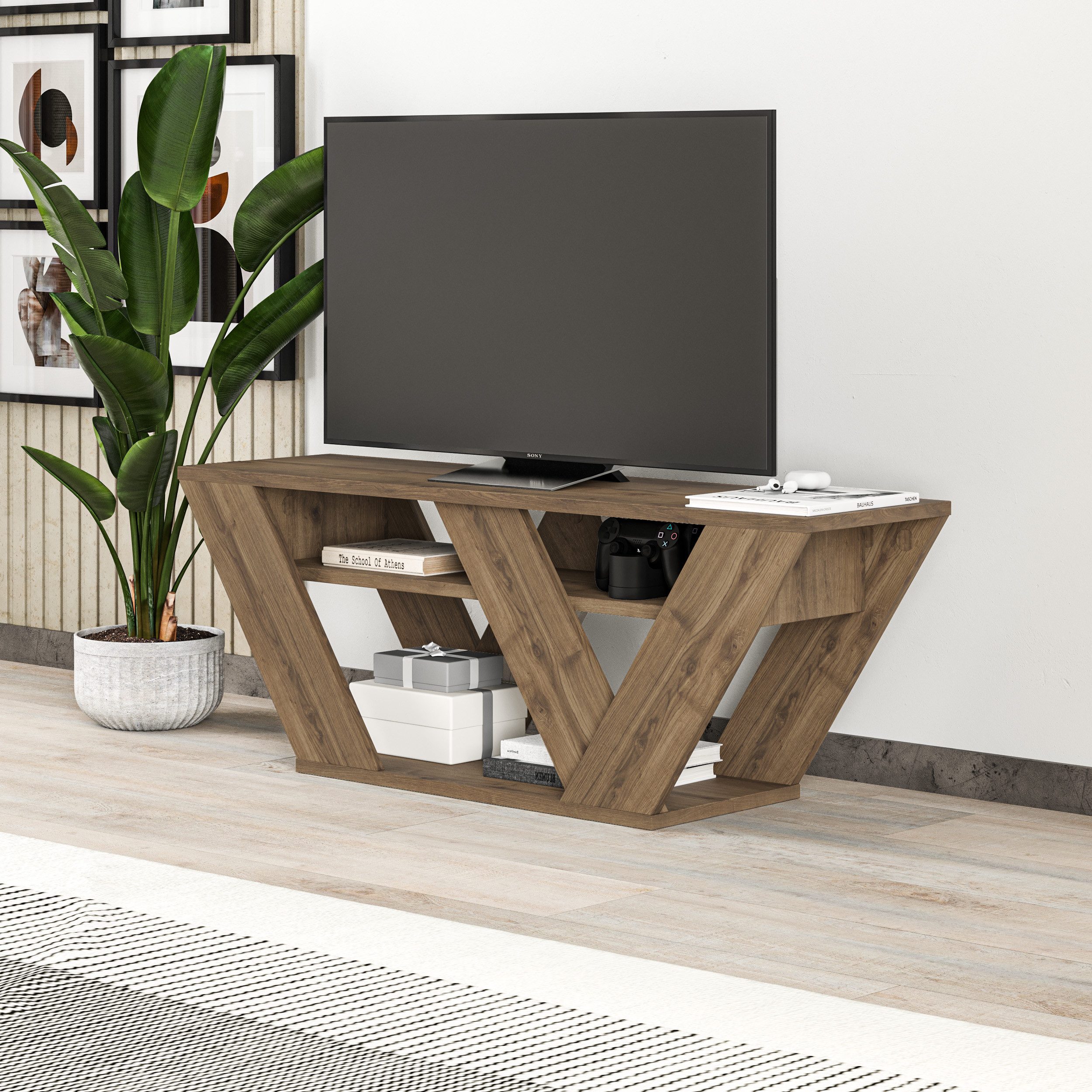 Decortie TV-Schrank Pipralla Moderner TV-Ständer Multimedia Mit Einlegeböden, 110 x 30 x 40 cm