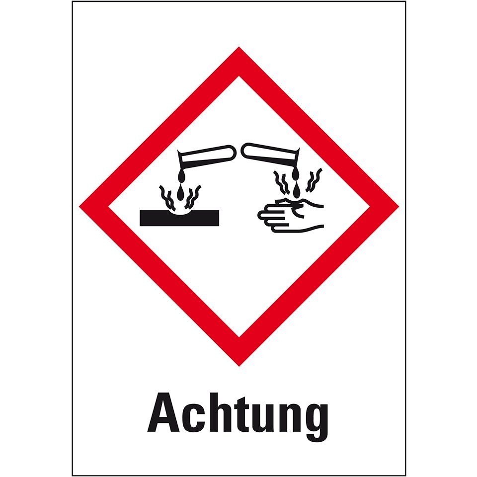 Hinweisschild Gefahrensymbol Ätzwirkung GHS05, Achtung, Folie, 52x74mm