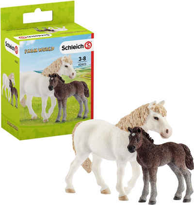 Schleich® Spielfigur »Farm World, Pony Stute mit Fohlen (42423)«, (Set)
