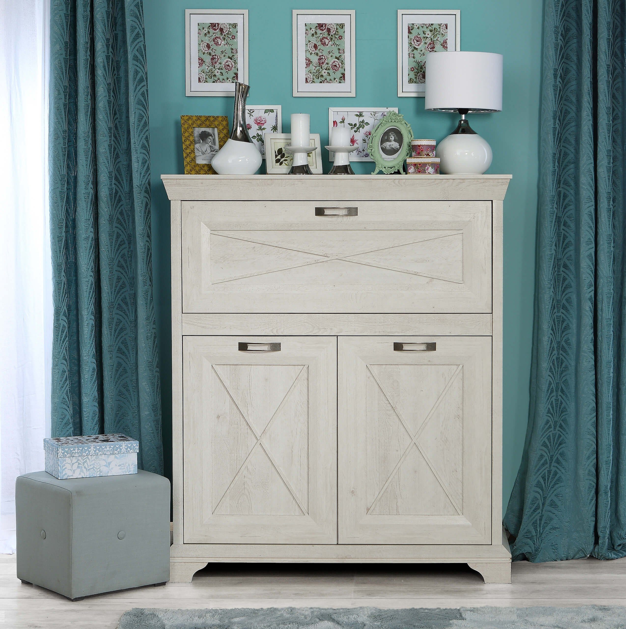 Newroom Kommode Salena, Kommode Pinie Weiß Modern Landhaus Sideboard Highboard Flur