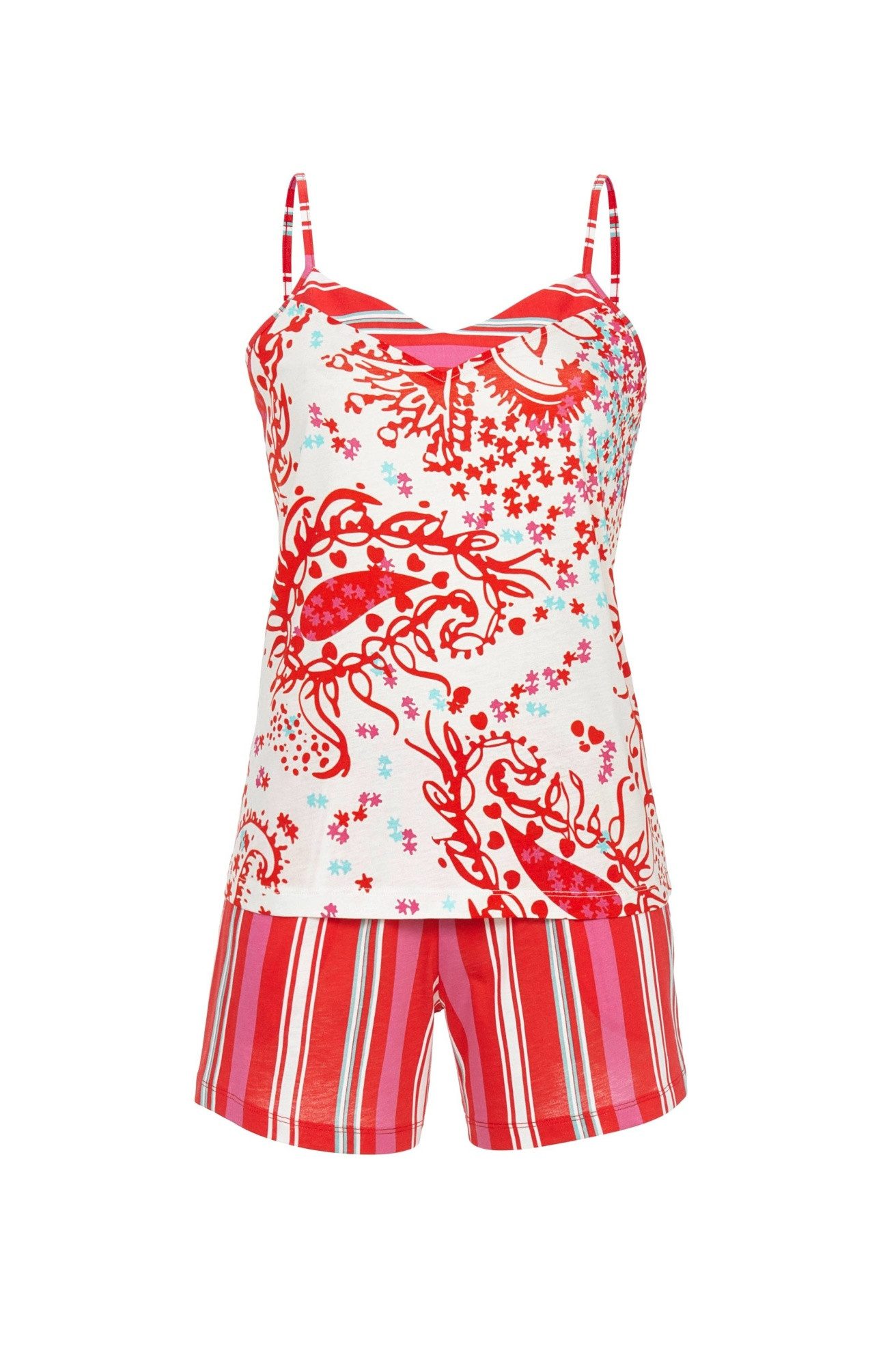 Chérie Line Shorty mit verstellbaren Spaghettiträgern und Shorts mit Seitentaschen (2 tlg) Aus 50% Baumwolle 50% Modal