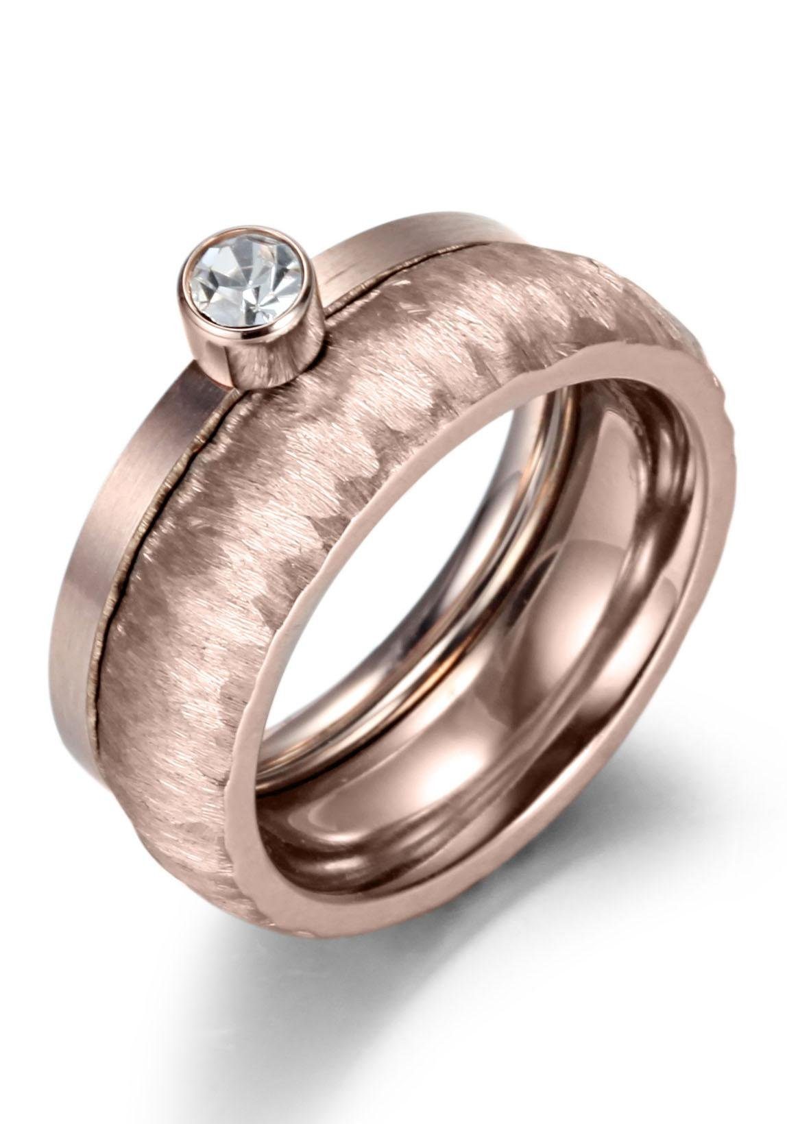 Firetti Ring Set 2 0 Mm 4 0 Mm Glanzend Matt Gekratzt Strukturiert Rosegoldfarben Ip Beschichtet Set 2 Tlg Mit Zirkonia Online Kaufen Otto