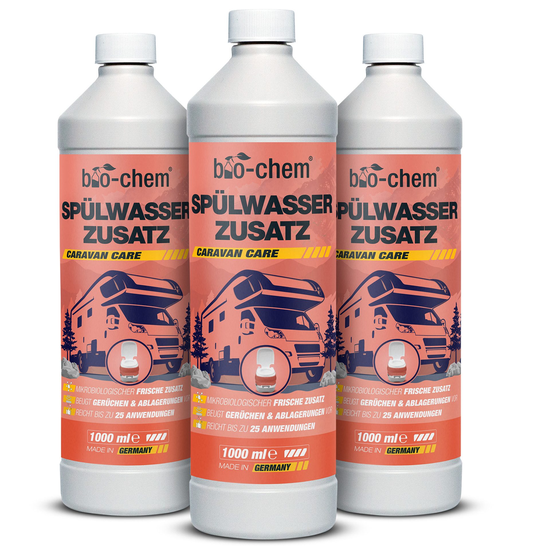 bio-chem Spülwasser-Zusatz 3x1L – Rinse-Reiniger für Toilettentanks Campingtoilettenreiniger