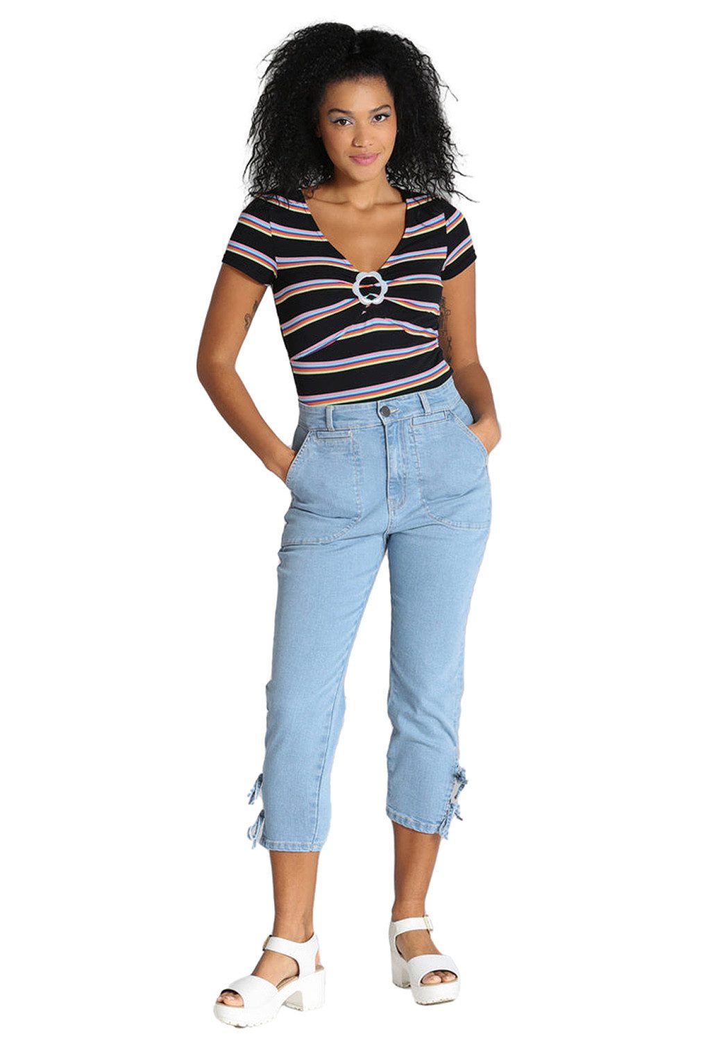 Hell Bunny Stoffhose Kiralee Cropped Hose Denim