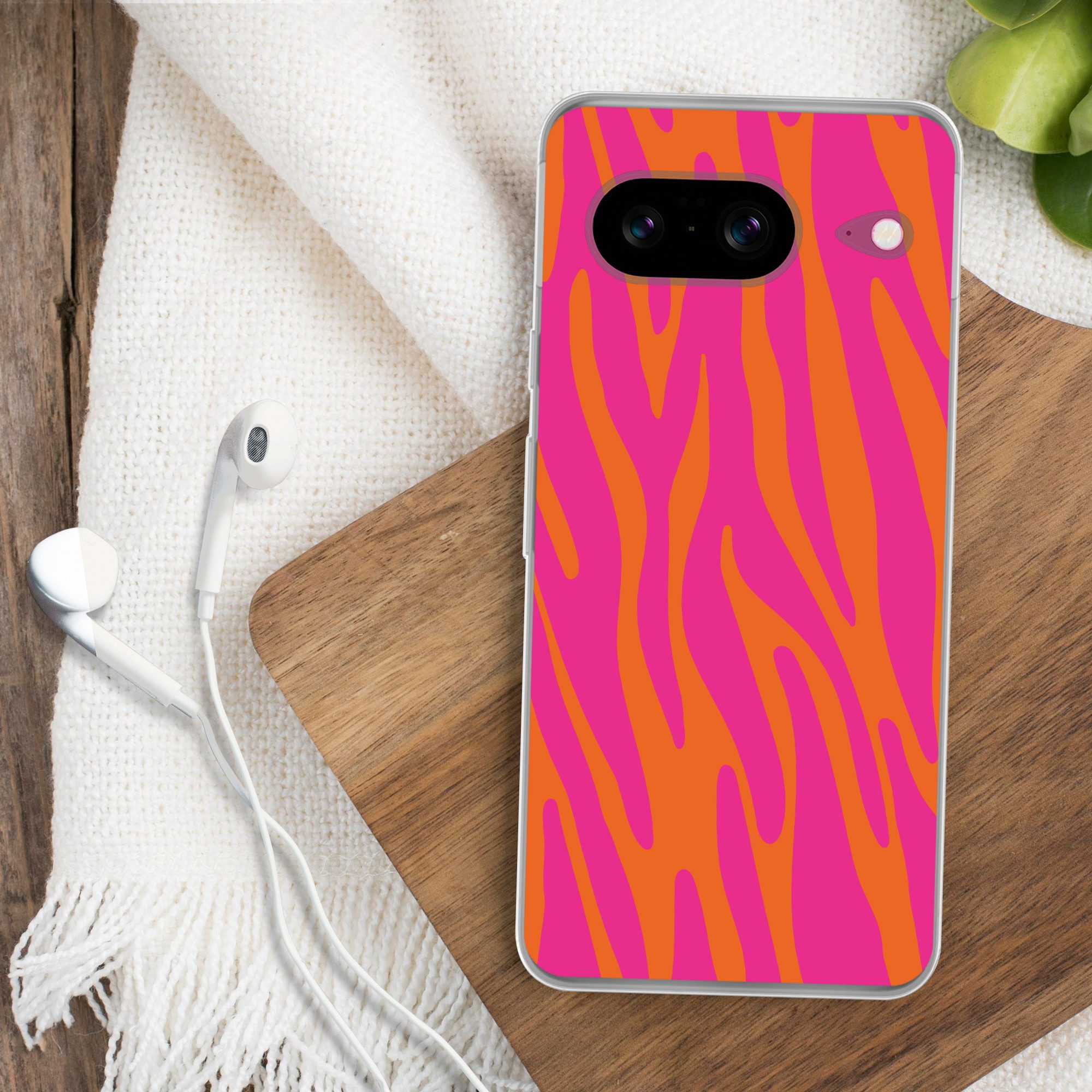 MuchoWow Handyhülle für Google Pixel 8 Zebramuster - Rosa - Orange - Tiermuster, Handy Case, Silikon, Bumper Case Dünn