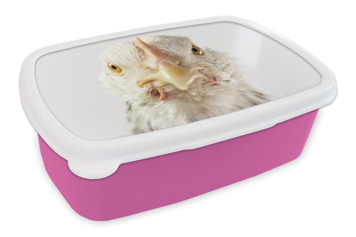 Brotdose Kunststoff, für Huhn Kinder, Schnabel, - Mädchen, Lunchbox - MuchoWow Erwachsene, Brotbox rosa Vogel Kunststoff Snackbox, (2-tlg),