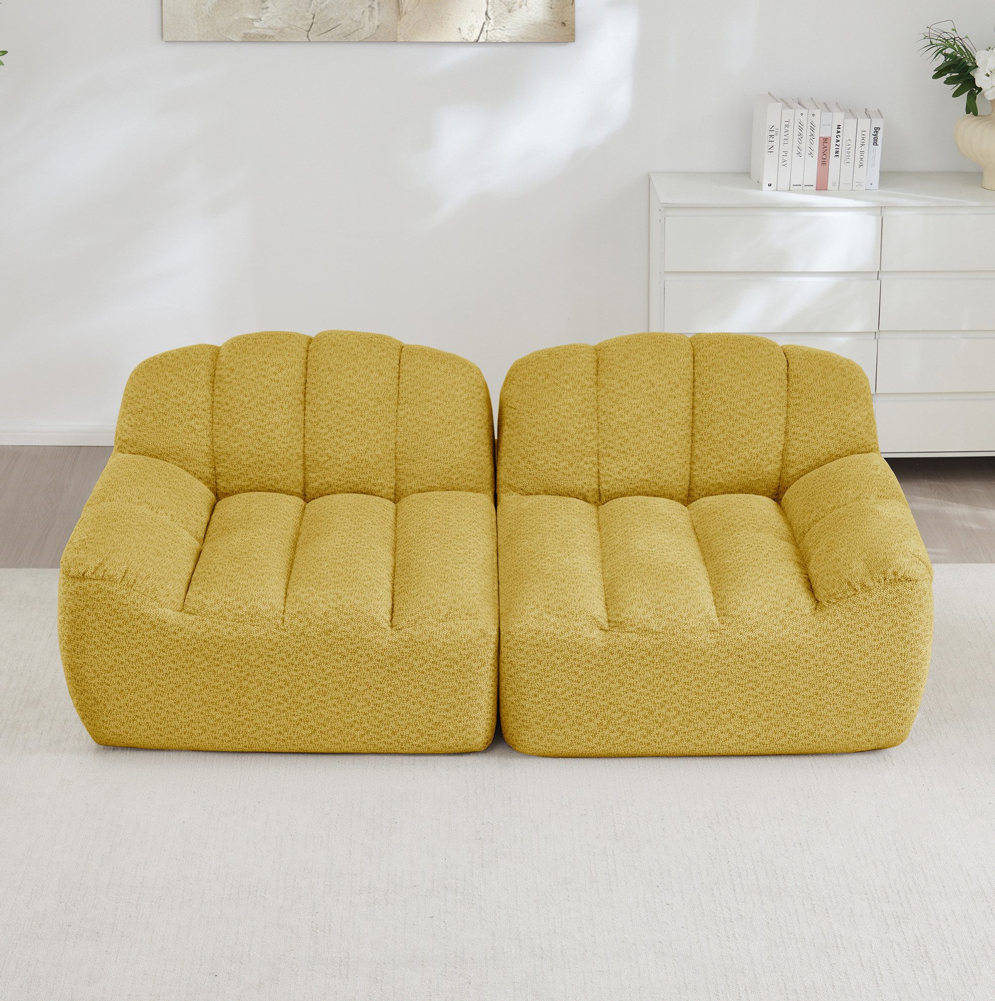 OKWISH Loungesofa modulares Ecksofa, ergonomisch geschwungene Form, rutschfeste Modulverbindung, weicher hautfreundlicher Granulatgewebe-Bezug, geeignet für Wohnzimmer und Apartment 1 Teile