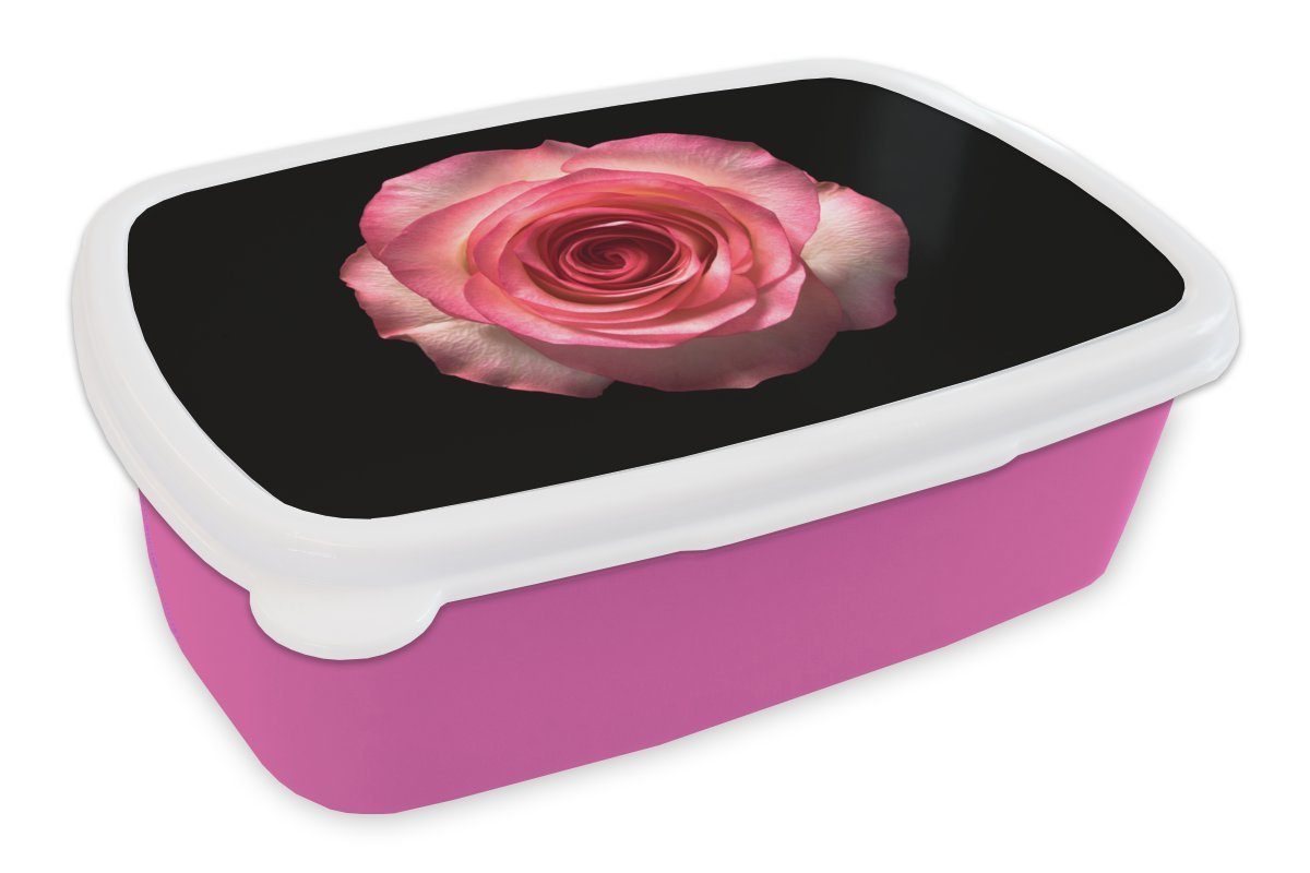 MuchoWow Lunchbox Rosen - Rosa - Schwarz, Kunststoff, (2-tlg), Brotbox für Erwachsene, Brotdose Kinder, Snackbox, Mädchen, Kunststoff