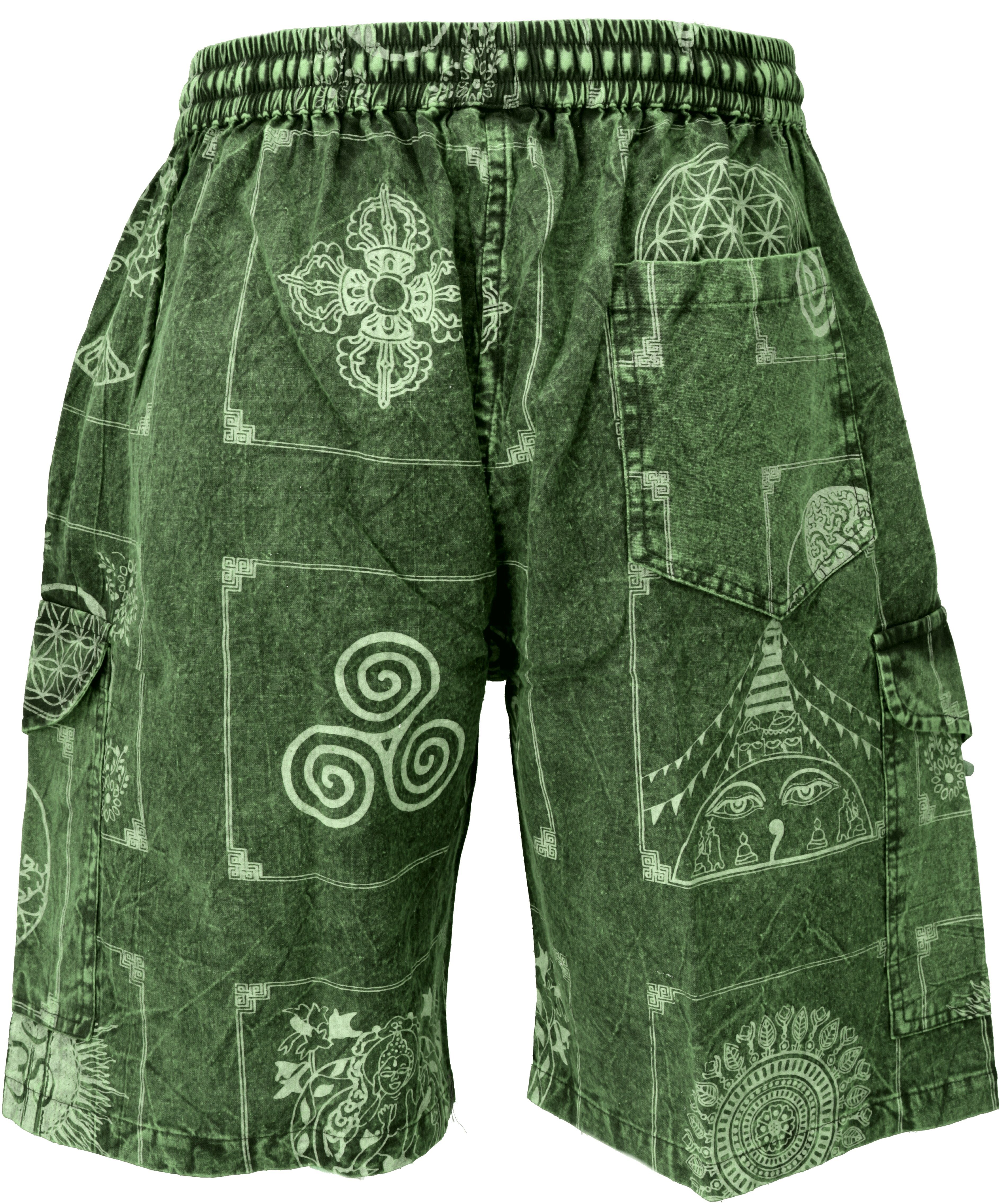 Guru-Shop Relaxhose Ethno Yogashorts, stonewash Shorts aus Nepal -.. Hippie, Ethno Style, alternative Bekleidung grün