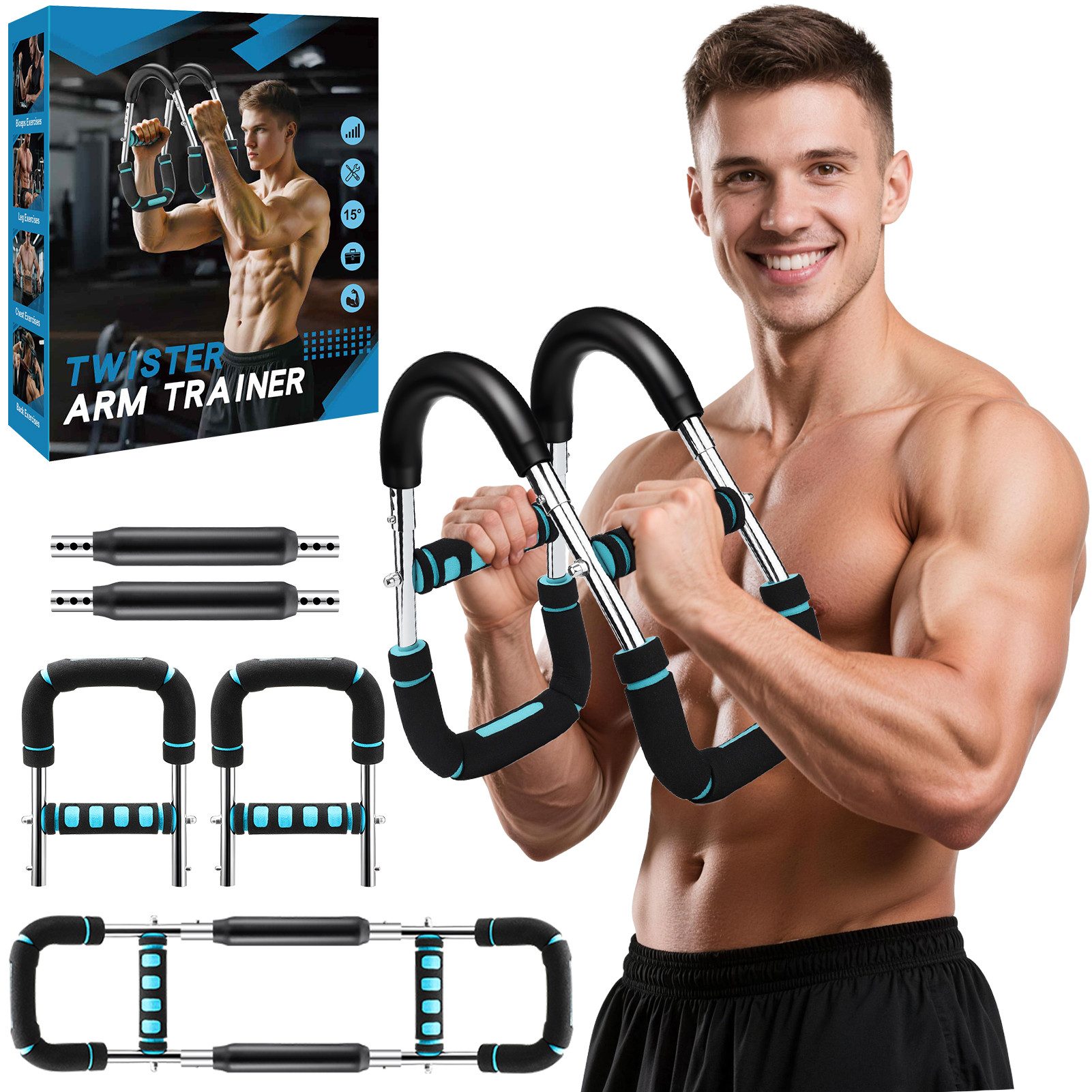 Wootoy Multitrainer Armtrainer mit Verstellbar 40–120 lb Brusttrainer Handmuskeltrainer, (Widerstand von ca. 18–54 kg, in 5 Stufen einstellbar, 1-St., Handmuskeltrainer Unterarm- und Griffkrafttrainer für Zuhause), Geeignet für gezieltes Kraft- und Widerstandstraining