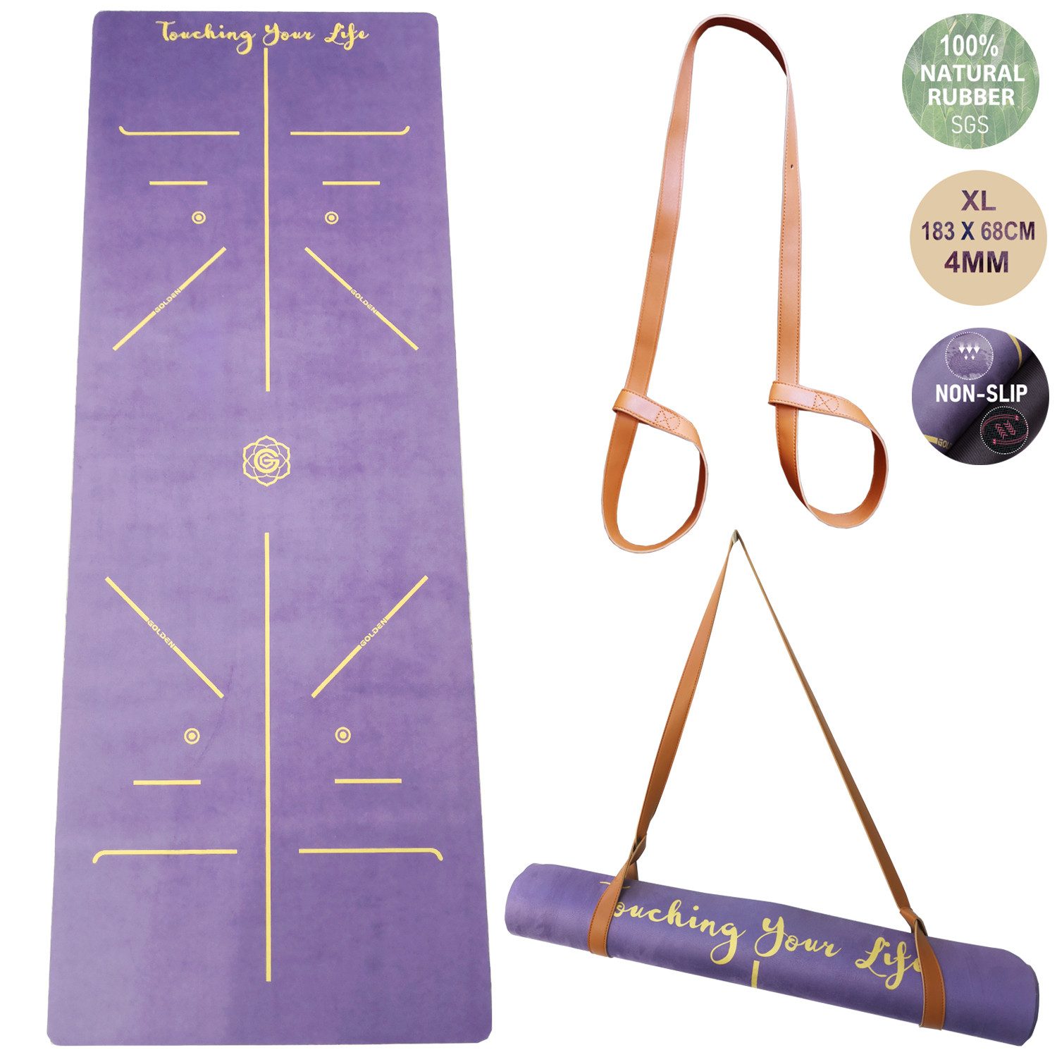 Yogamatte Yogamatte rutschfest aus Kautschuk XL groß 4mm Dicke 183cm Länge Align