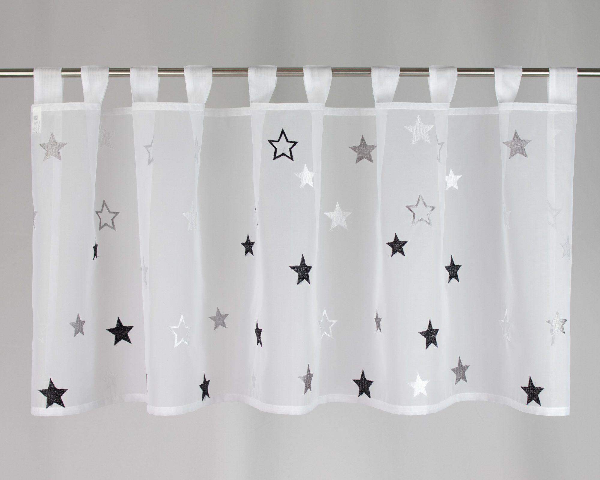 EXPERIENCE Scheibengardine Scheibengardine Schlaufengardine Küchengardine Bistrogardine 2409 weiß schwarz grau 48x140 cm (1 St), Schlaufen, halbtransparent, Voile, 10 Schlaufen