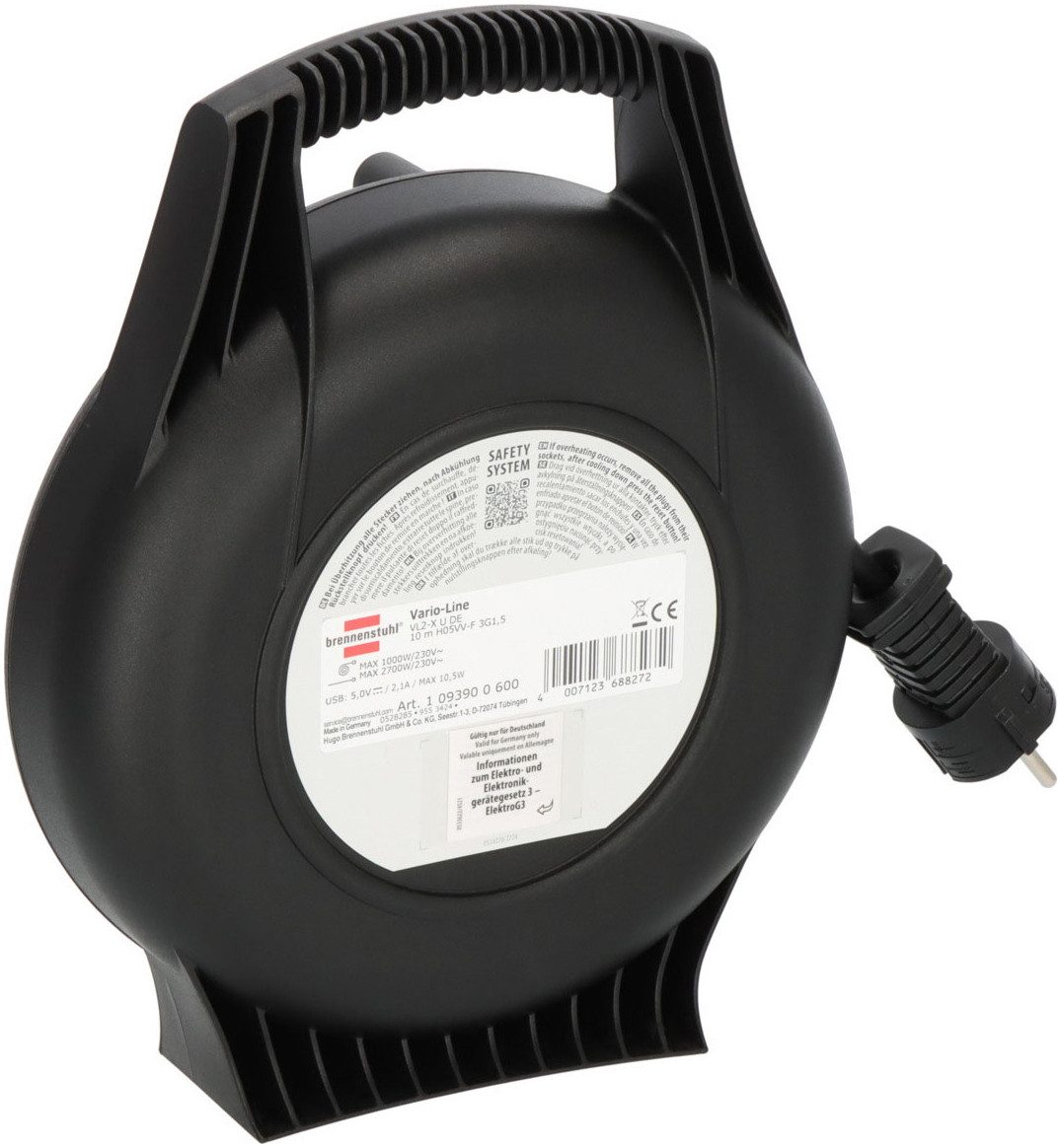 Brennenstuhl Vario Line Kabelbox VL2-X 3-fach mit USB Ladefunktion Stromkabel, F-Stecker, Typ F (Schuko) (1000 cm) – Bild 4 von 5