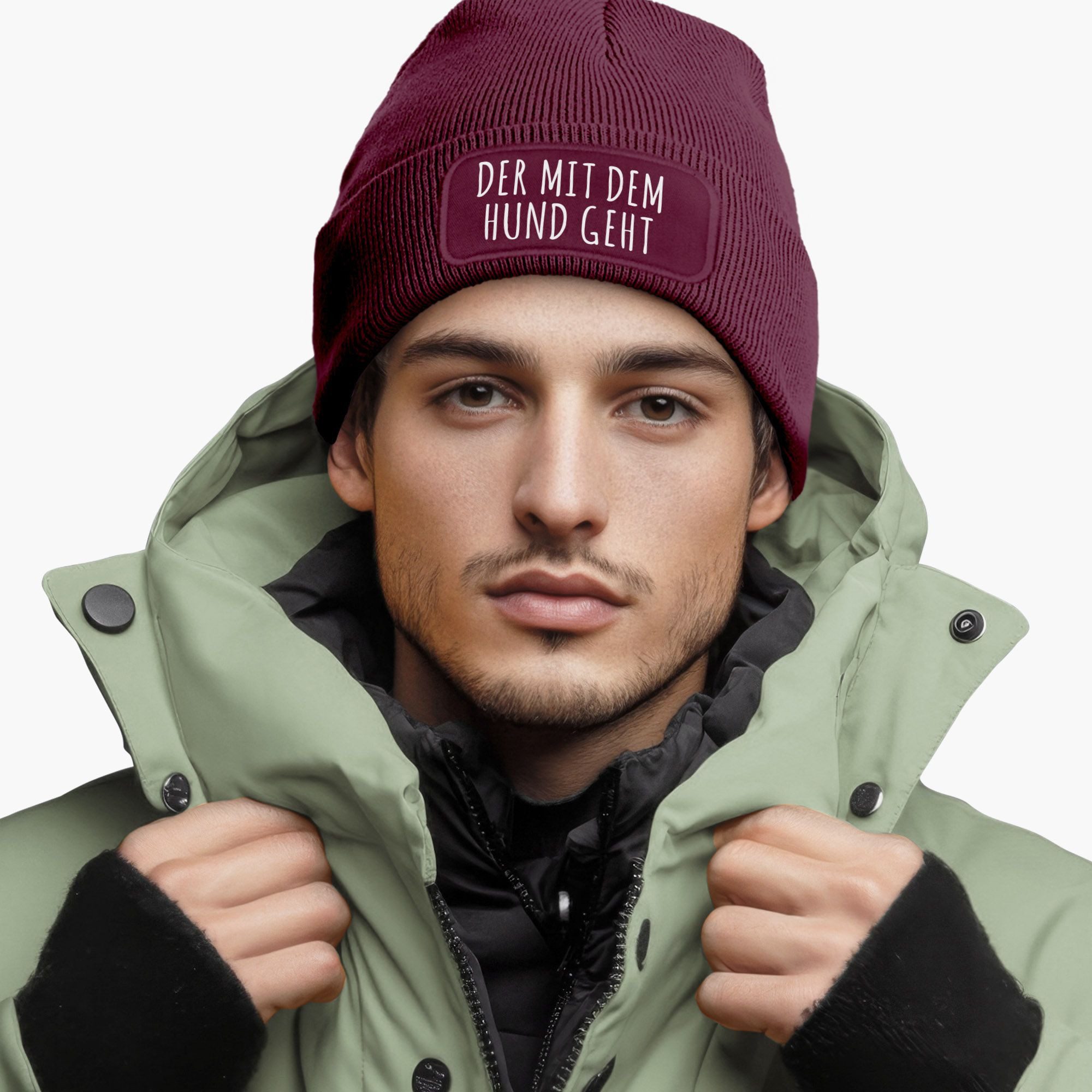 MoonWorks Strickmütze Herren Beanie mit Patch Strickmütze Gassi gehen Spruc günstig online kaufen