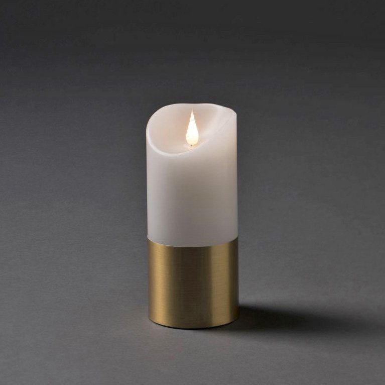 KONSTSMIDE LED-Kerze Weihnachtsdeko Banderole, weiß, LED Artikel Innenbereich für mit den messingfarbener Echtwachskerze, Batteriebetriebener (1-tlg)