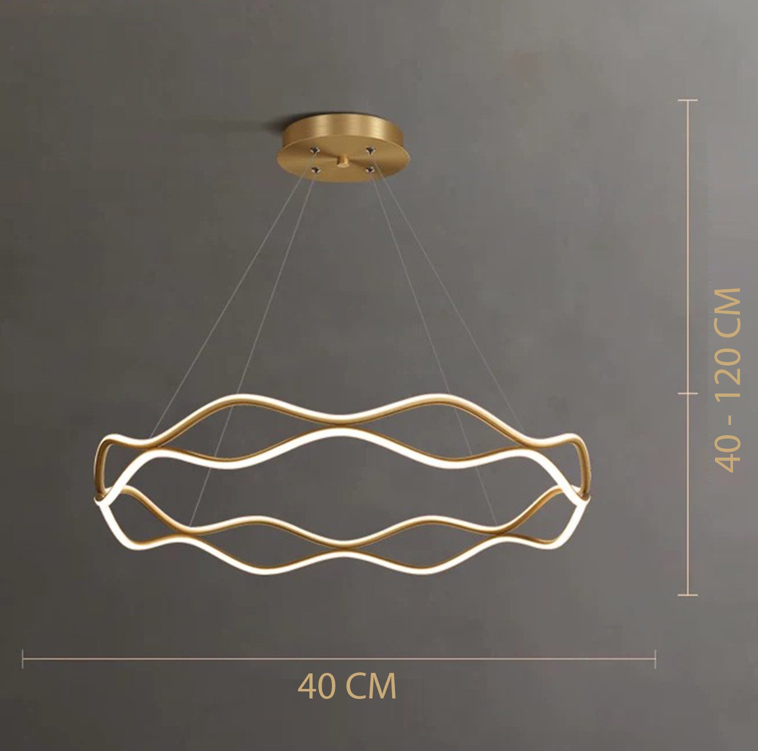 Ailiebe Design LED Pendelleuchte LED Pendelleuchte 40cm Gold Welle Krone Dimmbar, Fernbedienung, LED fest integriert – Bild 3 von 5