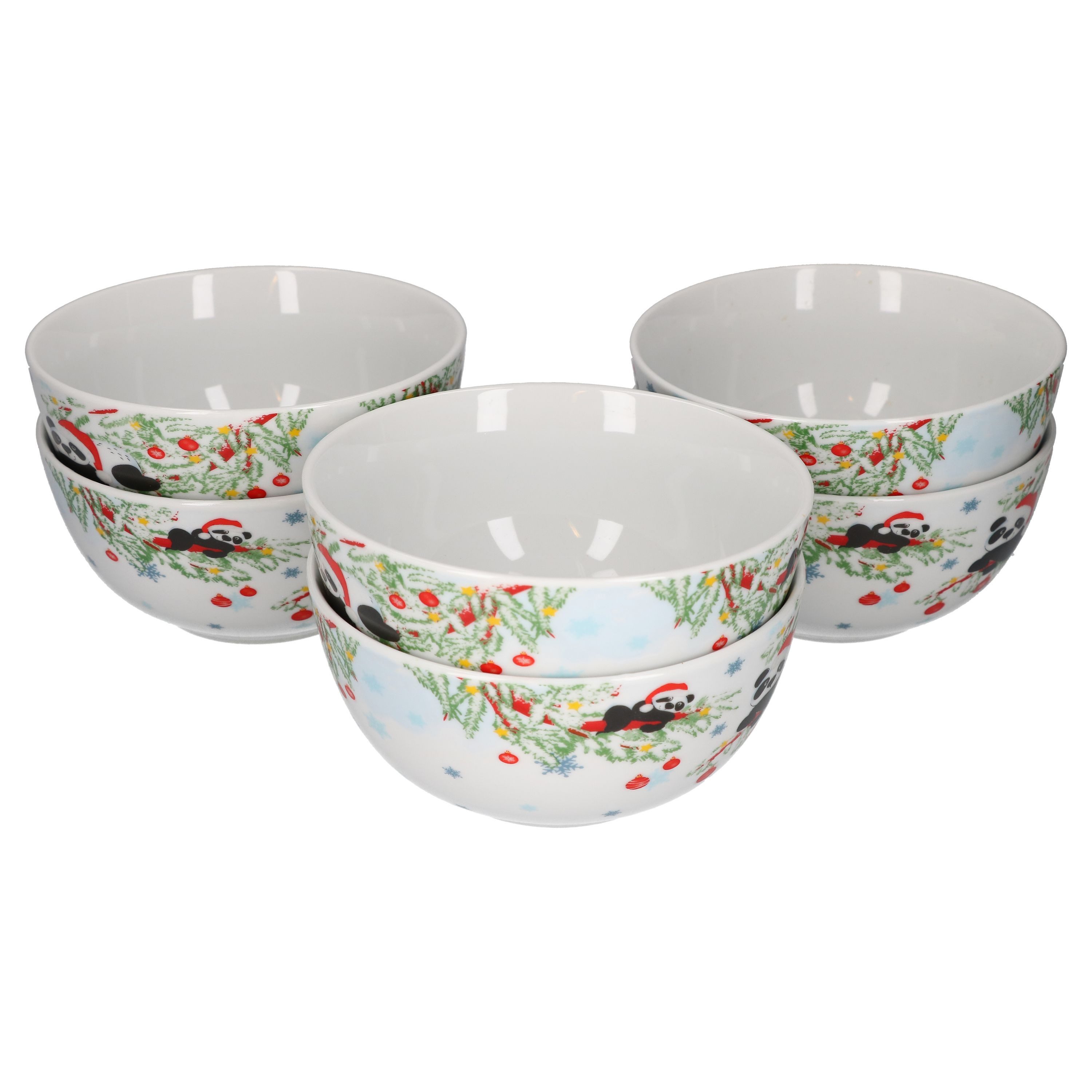 van Well Müslischale 6er Set Müslischale 14,5cm Weihnachtspanda Porzellan, Porzellan