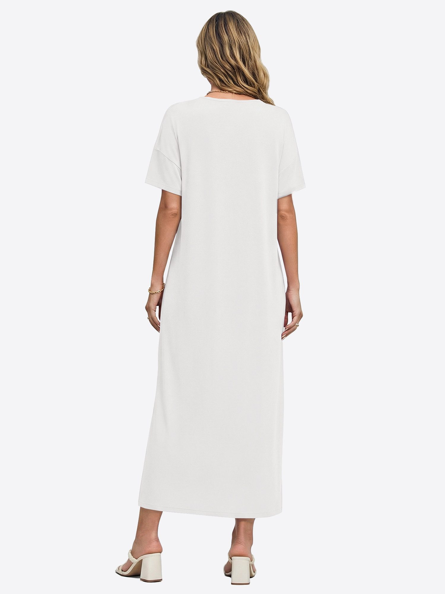 Imily Bela Maxikleid Damen Sommerliches T-Shirt Kleider (Packung, 1-tlg., 1per-Pack) Einfarbig