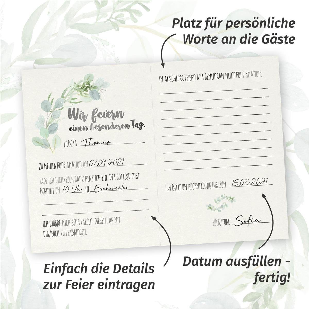 Konfirmation Mit Konfirmationskarte Eukalyptus, - bigdaygraphix Ausfüllen 10 zum Lückentext zur Einladungskarten