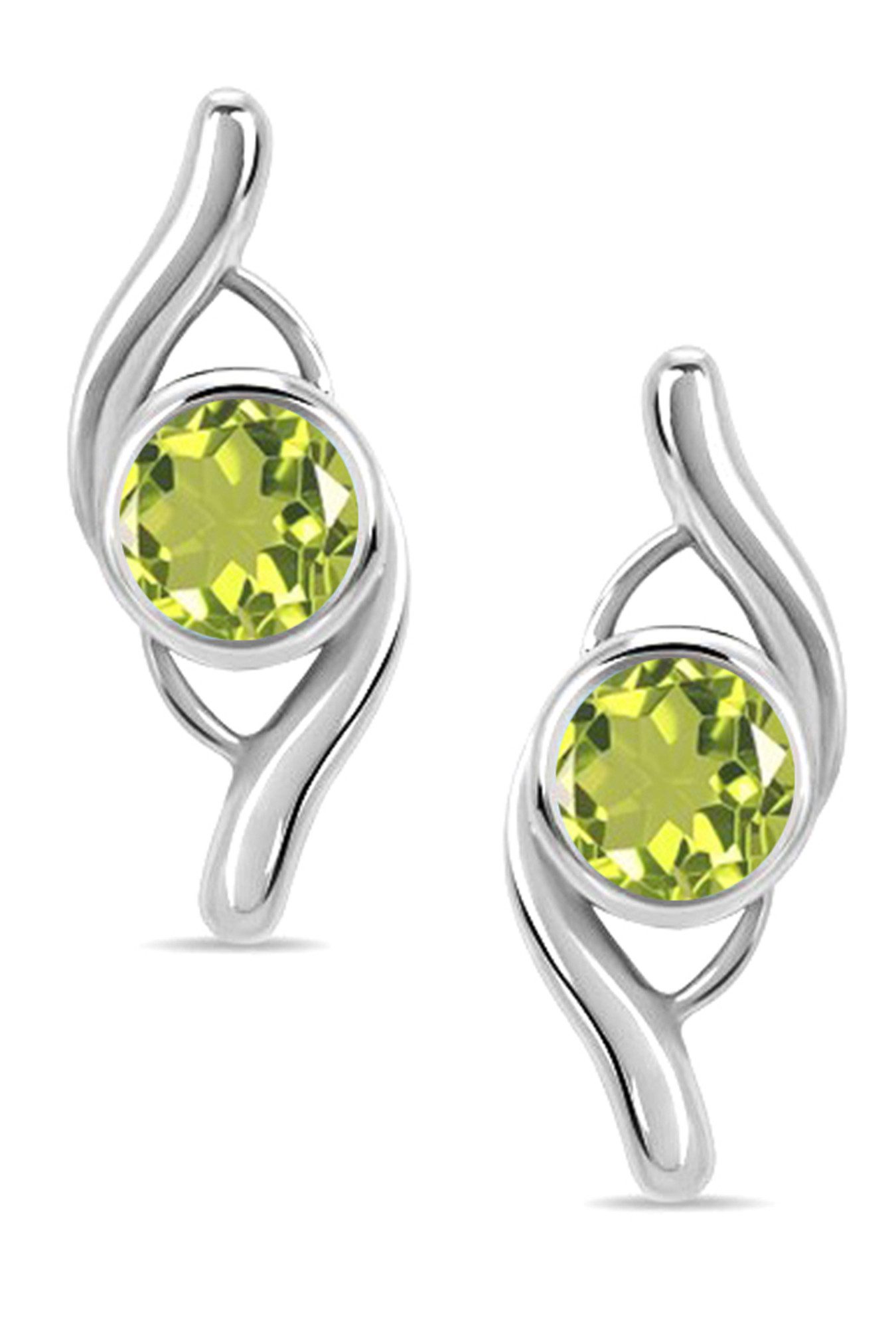 Paar Ohrstecker echter Edelstein grüner Peridot 925 Silber Ohrringe für jeden Tag