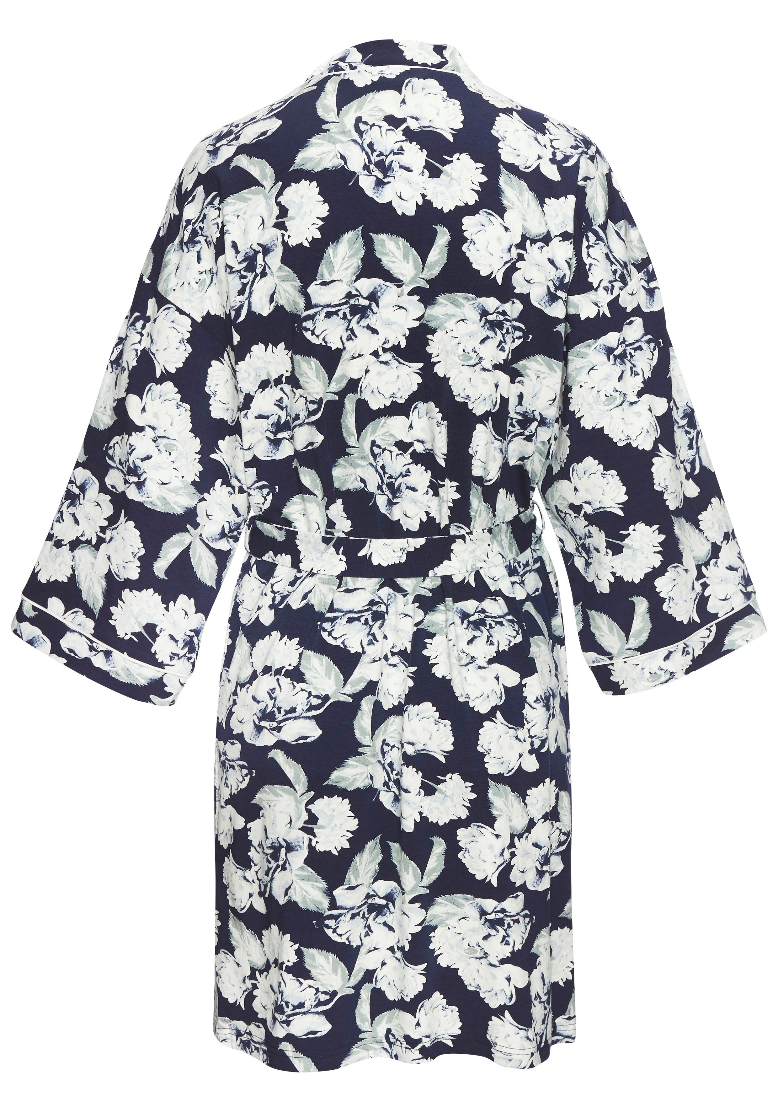 LASCANA Kimono, Kurzform, Baumwoll-Mix, Kimono-Kragen, Gürtel, mit schönem Blumenmuster