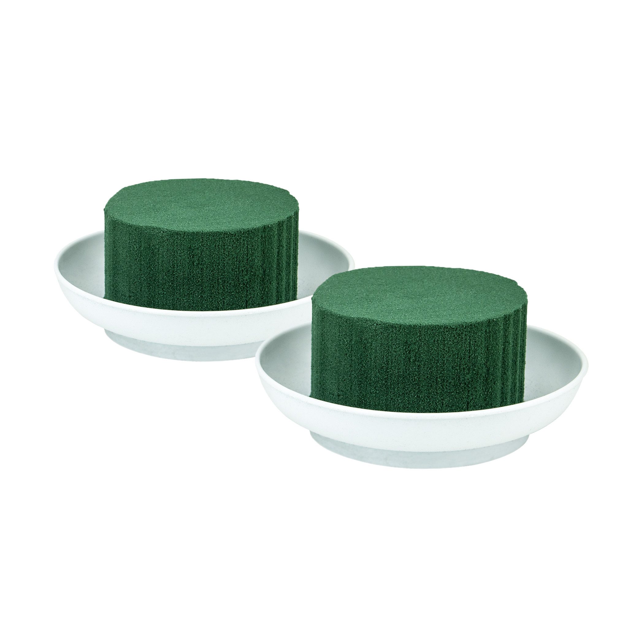 Creativery Bastelmoos, Nass Steckschaum Rund 8x5cm mit Schale D.12cm 2er Set Weiß