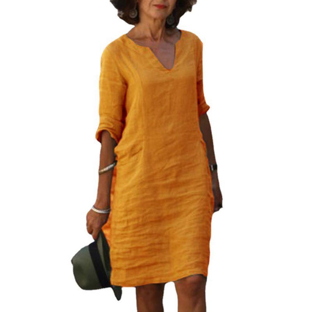 Moorle Sommerkleid knielanges elegantes Kleid in frischen Farben unifarben