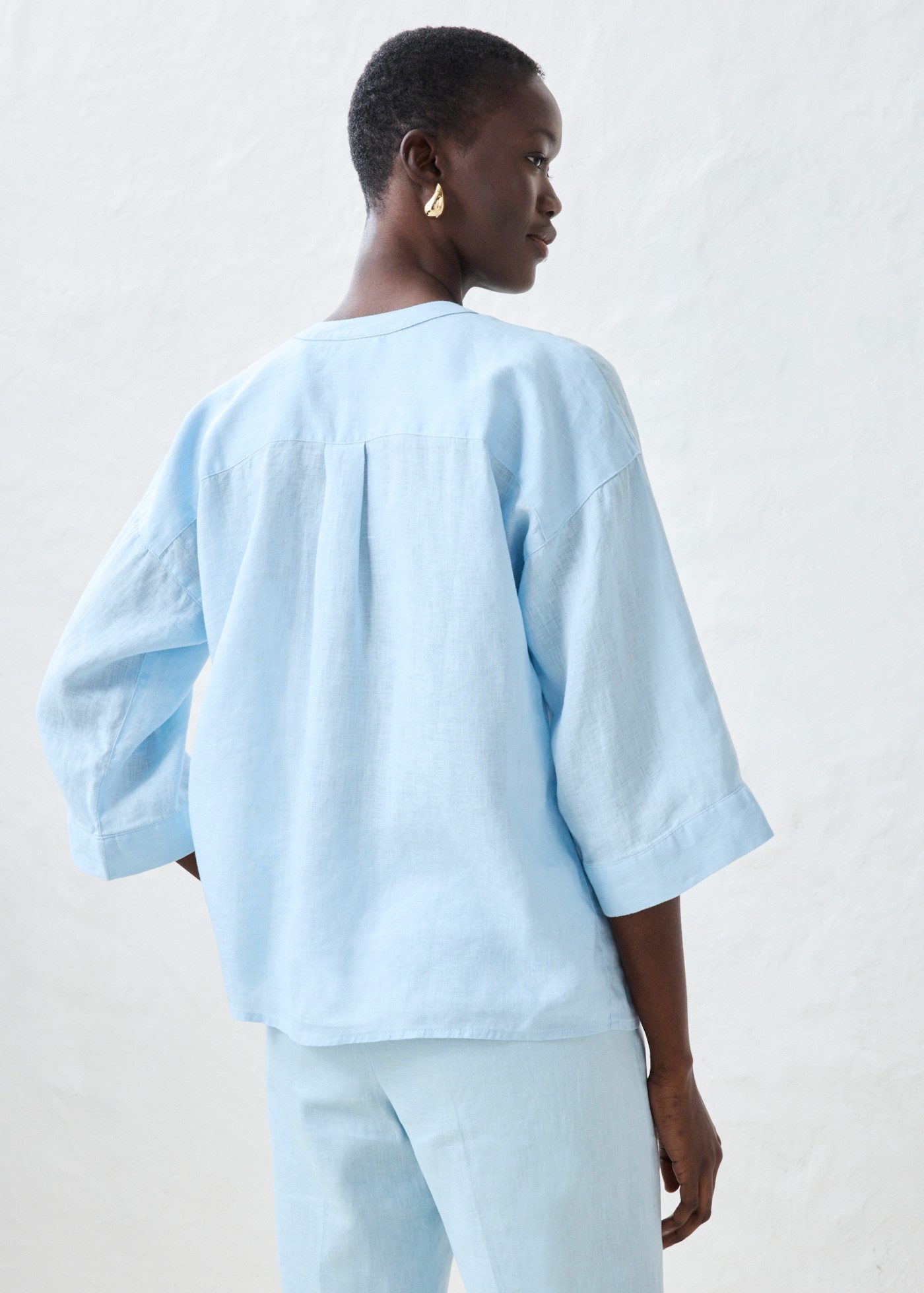 bonprix Shirtbluse Oversize-Passform, aus Leinen, strukturierte Oberfläche, 3/4-Ärmel