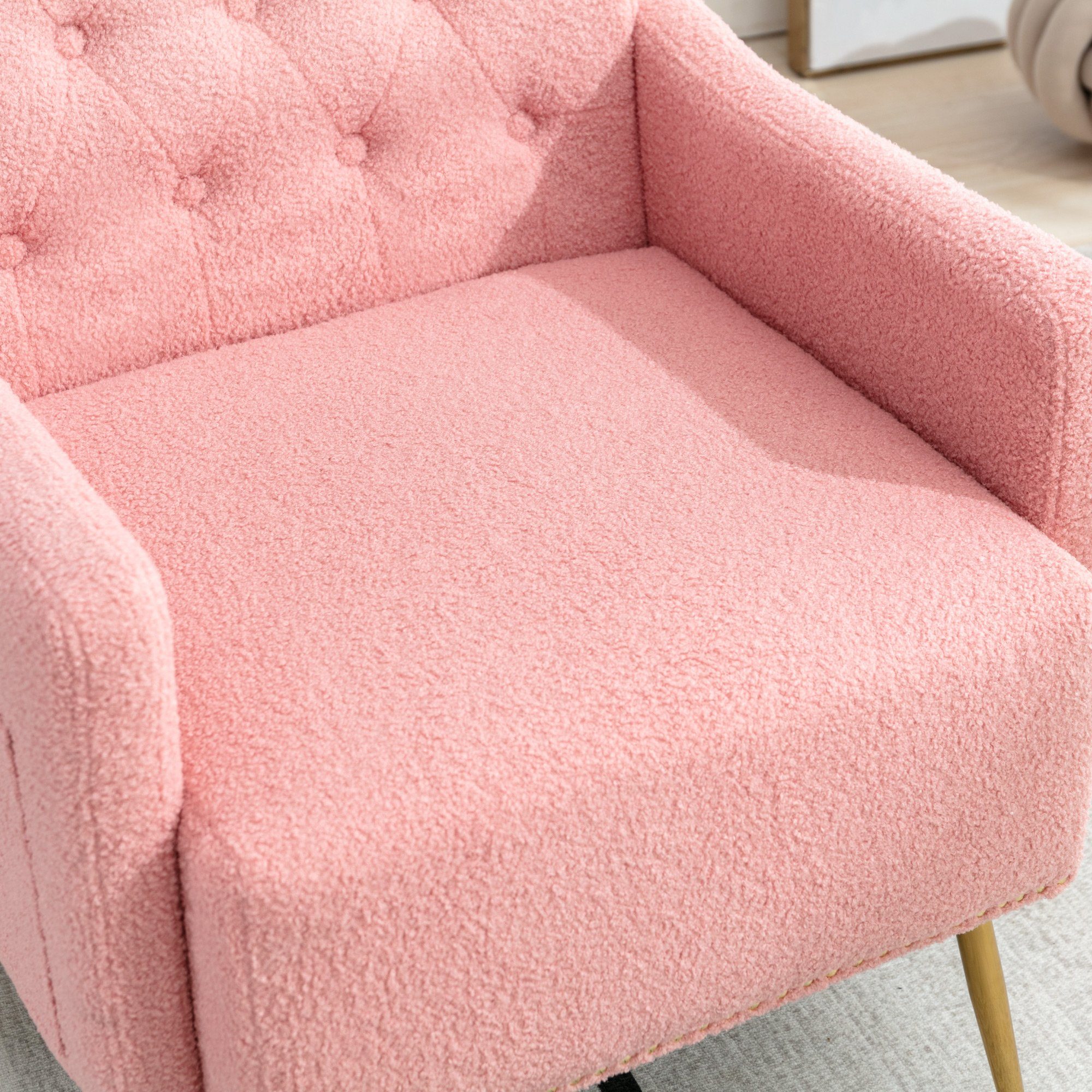 Relaxstuhl, Reißverschluss-Design, (Wohnzimmerstuhl, oder Metallbeine, zum Sessel Teddy-Samt-Stuhl), Entspannen goldene rosa Relaxsessel, mit Sessel, REDOM bequemer Lesen geeignet Teddy-Samt-Freizeitsessel
