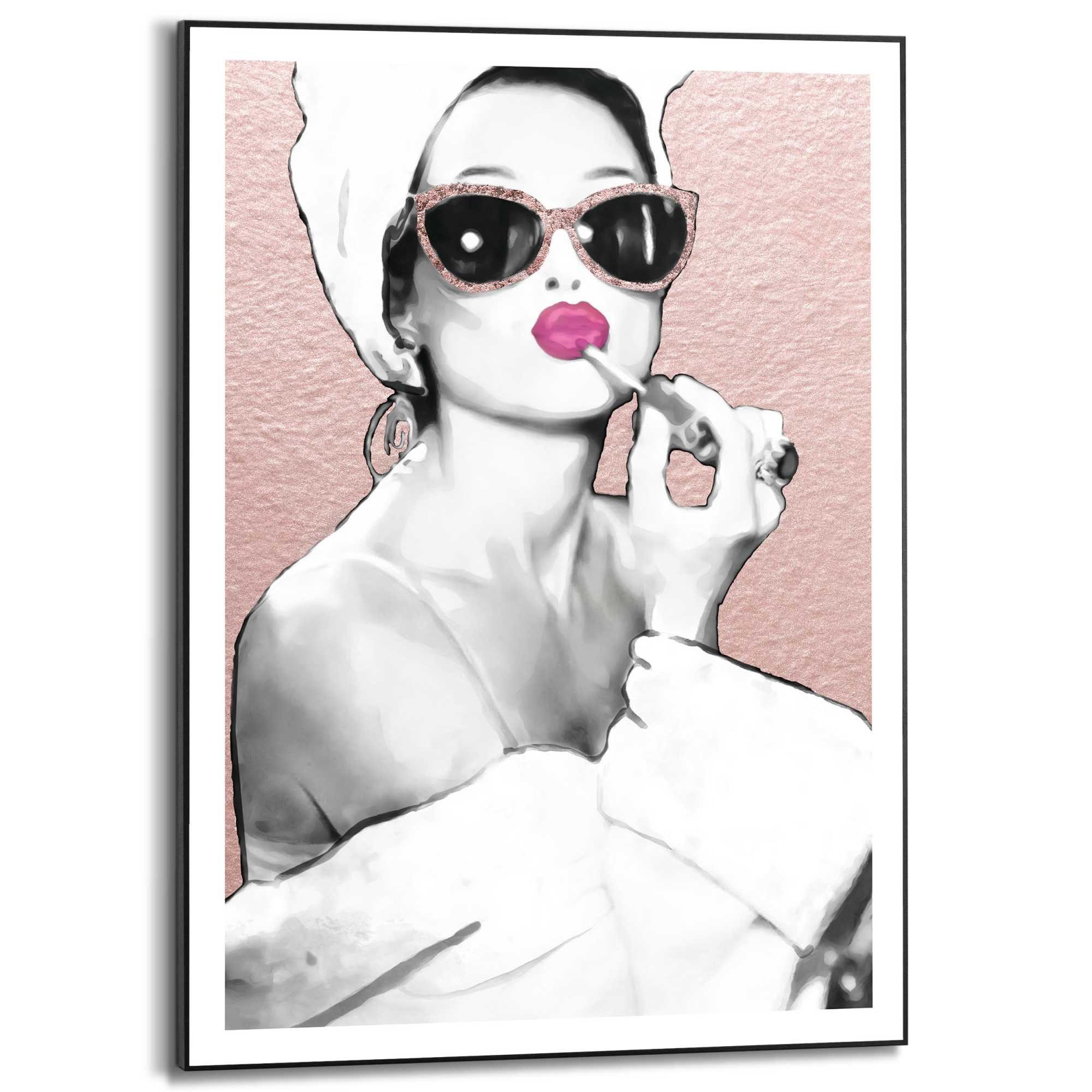 Reinders! Poster Lipstick Beauty, Schlafzimmer - Frau - Sonnebrille - Rosa - MDF - Fashion - 50x70 cm