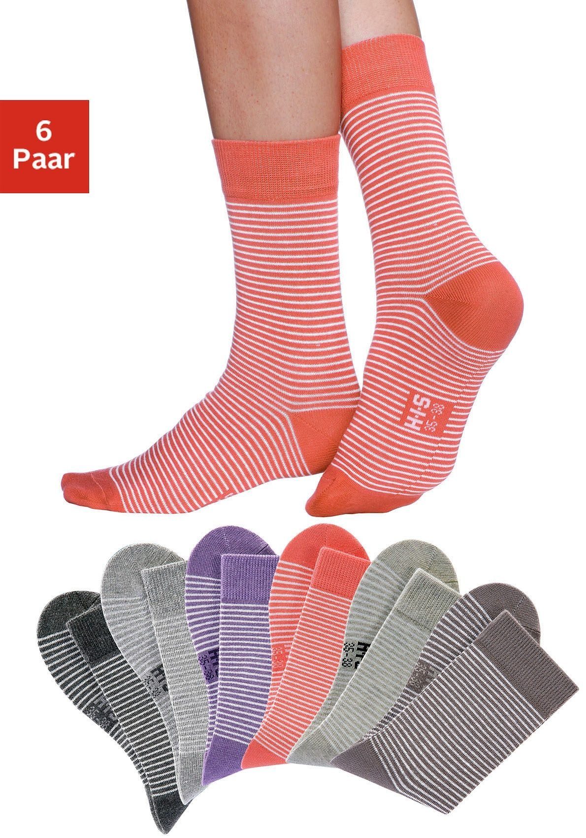 Bündchen beige-meliert-ecru, mit lila-meliert-ecru, druckfreiem hummer-ecru, 6-Paar) H.I.S 2x Socken (Set, grau-meliert-ecru, taupe-ecru