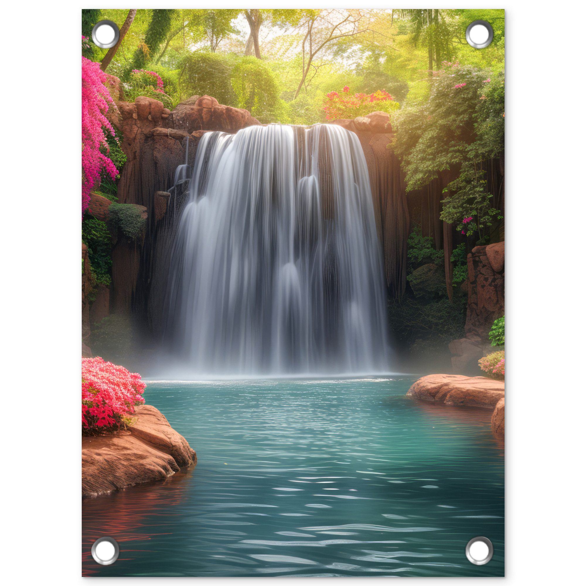 OnlyWow Poster für Garten Wasserfall - Natur - Pflanzen - Dschungel - Wasser, Gartenposter, Outdoor Bilder, Gartendeko für draußen, 30x40 cm