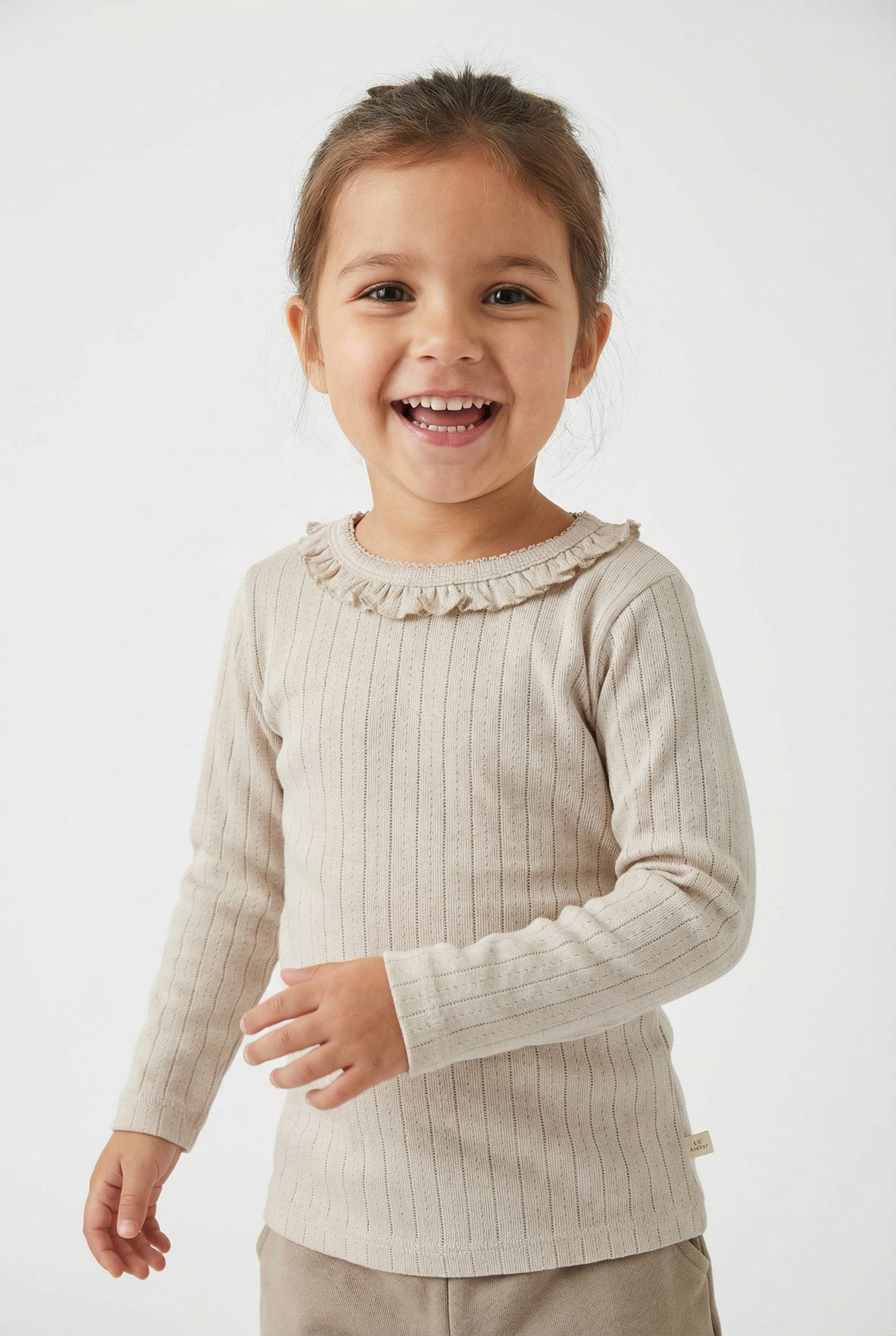 Lil' Atelier Langarmshirt NMFRACHEL NIS LS SLIM TOP LIL NOOS Baumwollmischung, Rüschen