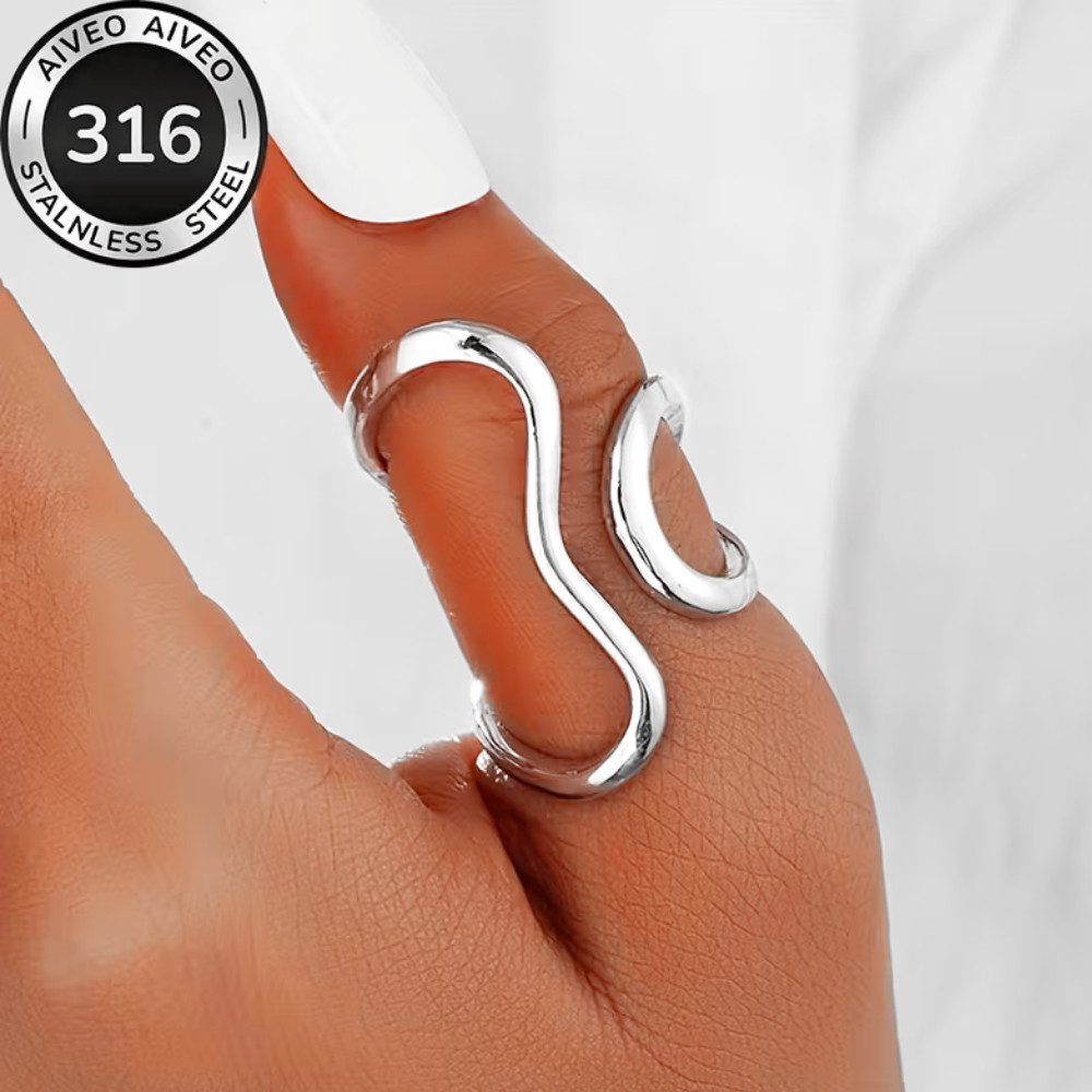 XCOAST Fingerring Wave Ring Damen Silber – Verstellbarer Edelstahl Ring im günstig online kaufen