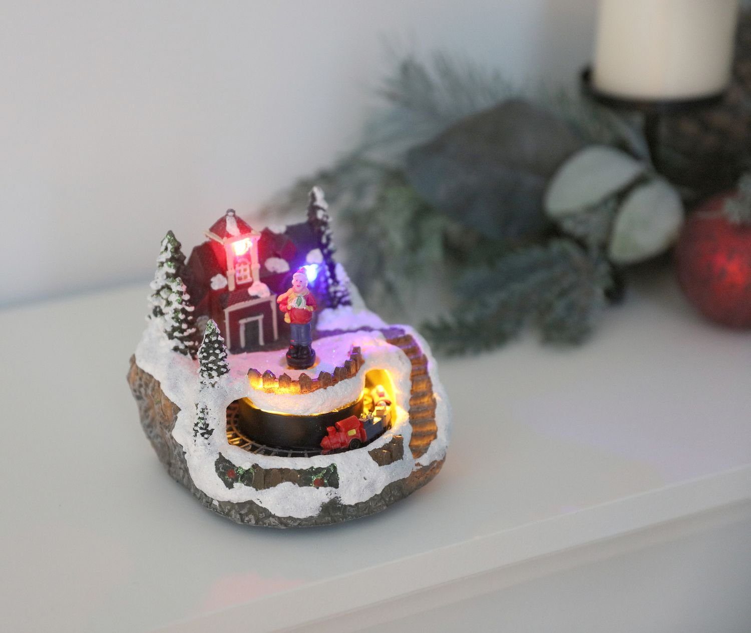 BURI Kugelleuchte LED-Winterlandschaft Haus mit Eisenbahn Weihnachtsdeko Zu günstig online kaufen