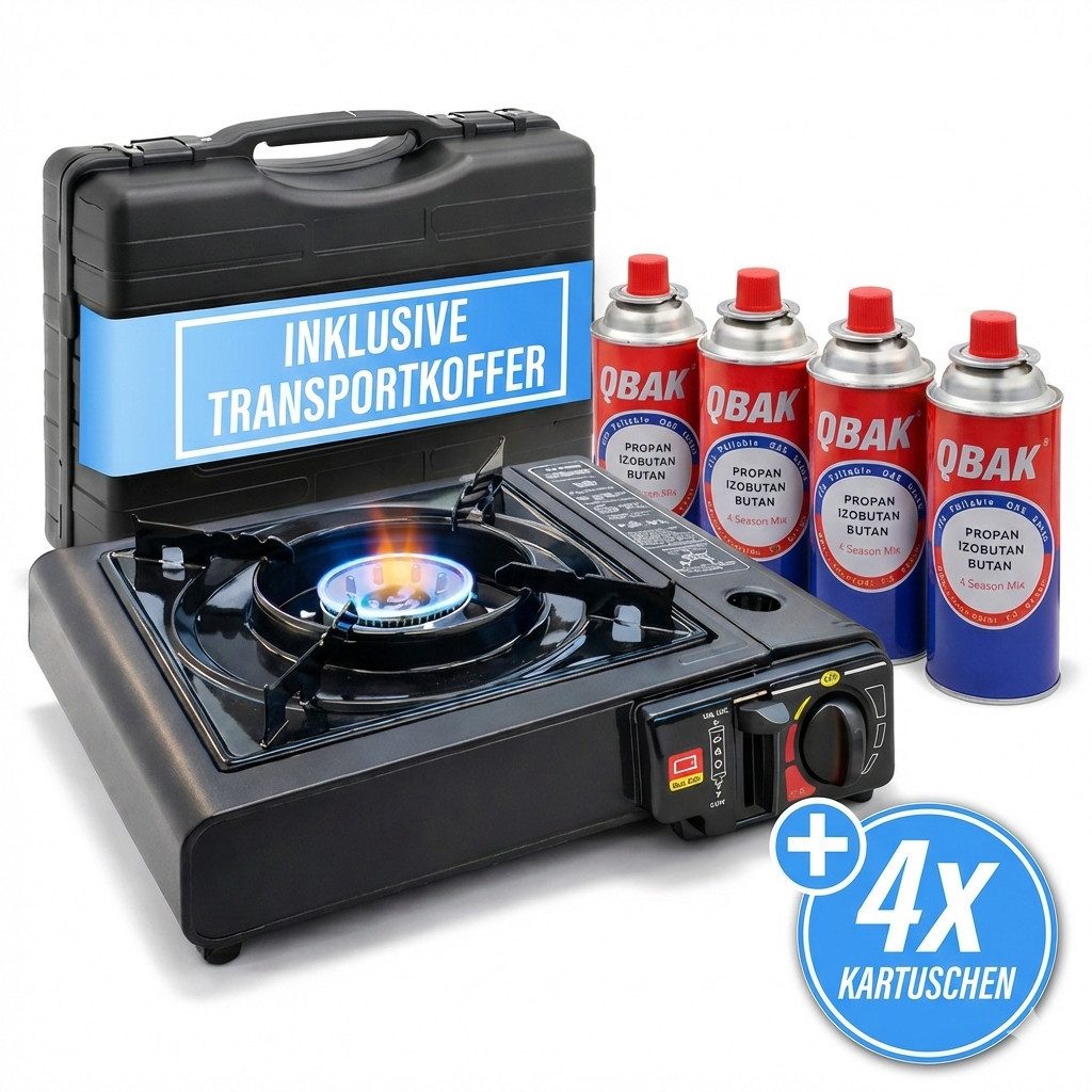 JUNG Gaskocher Campingkocher 4 Gaskartuschen, Notfallkocher survivalkit kocher stromausfall notfall