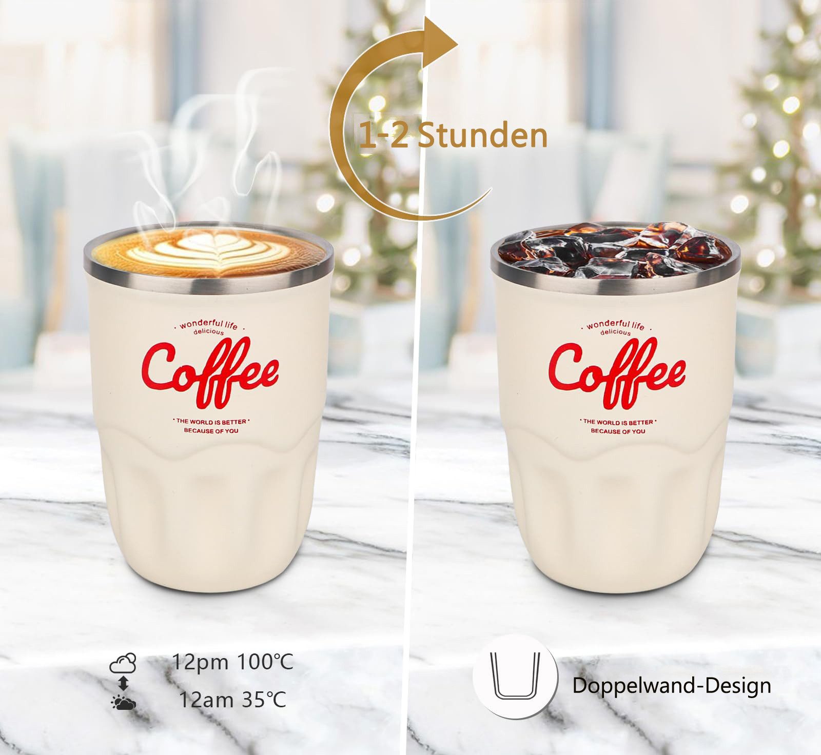 Minicloss Thermobecher 360ml Thermobecher Edelstahl, Kaffeebecher to go Thermo, mit Deckel Auslaufsicher, Intelligente Temperaturanzeige Isolierbecher