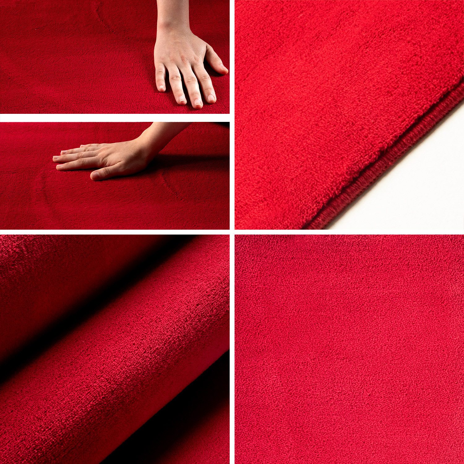 KADIMA DESIGN Teppich LECH Wohnzimmer Waschbar Schlafzimmer Wohnzimmerteppich Einfarbig Uni, Rund, Höhe: 9 mm, Rot, 200x200 cm, Fußbodenheizung Weich Microfaser Waschbar
