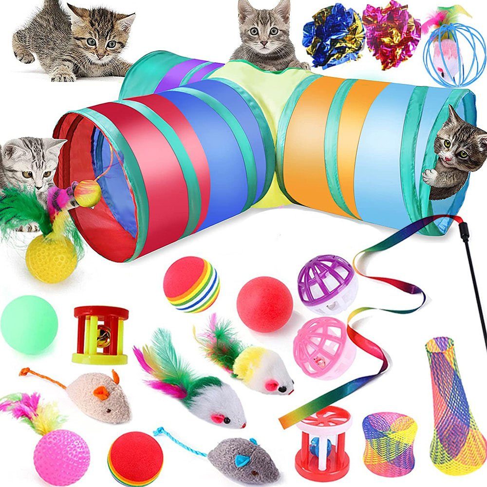Rosnek Tier-Beschäftigungsspielzeug »21 STÜCKE Katzenspielzeug Set,  Regenbogen Faltbar Tunnel, Katzentunnel, Katze Spielzeug« online kaufen |  OTTO