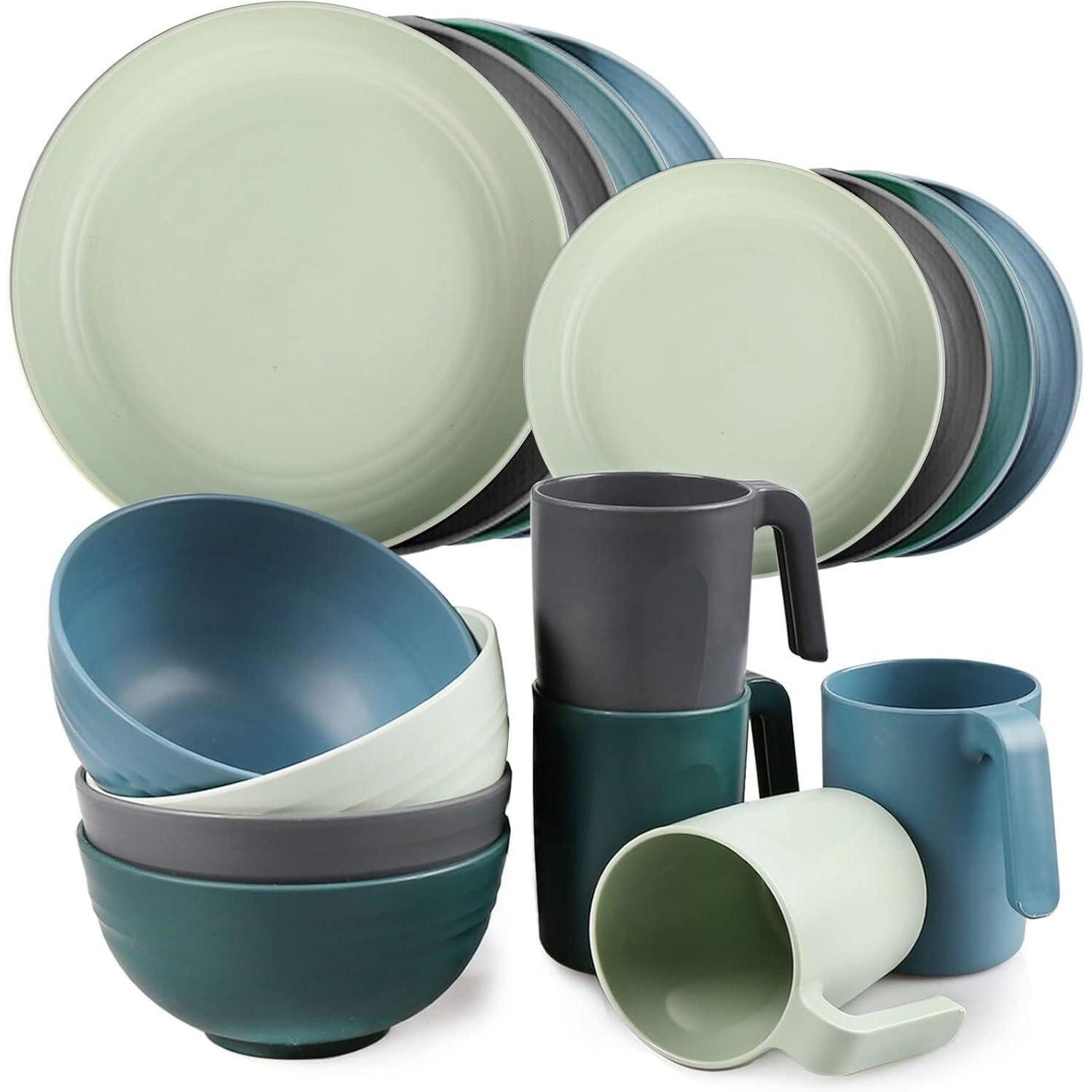 LuxusKollektion Tafelservice Geschirrset Kunststoff Teller Schüssel Service 4 16 Pcs-runder Set