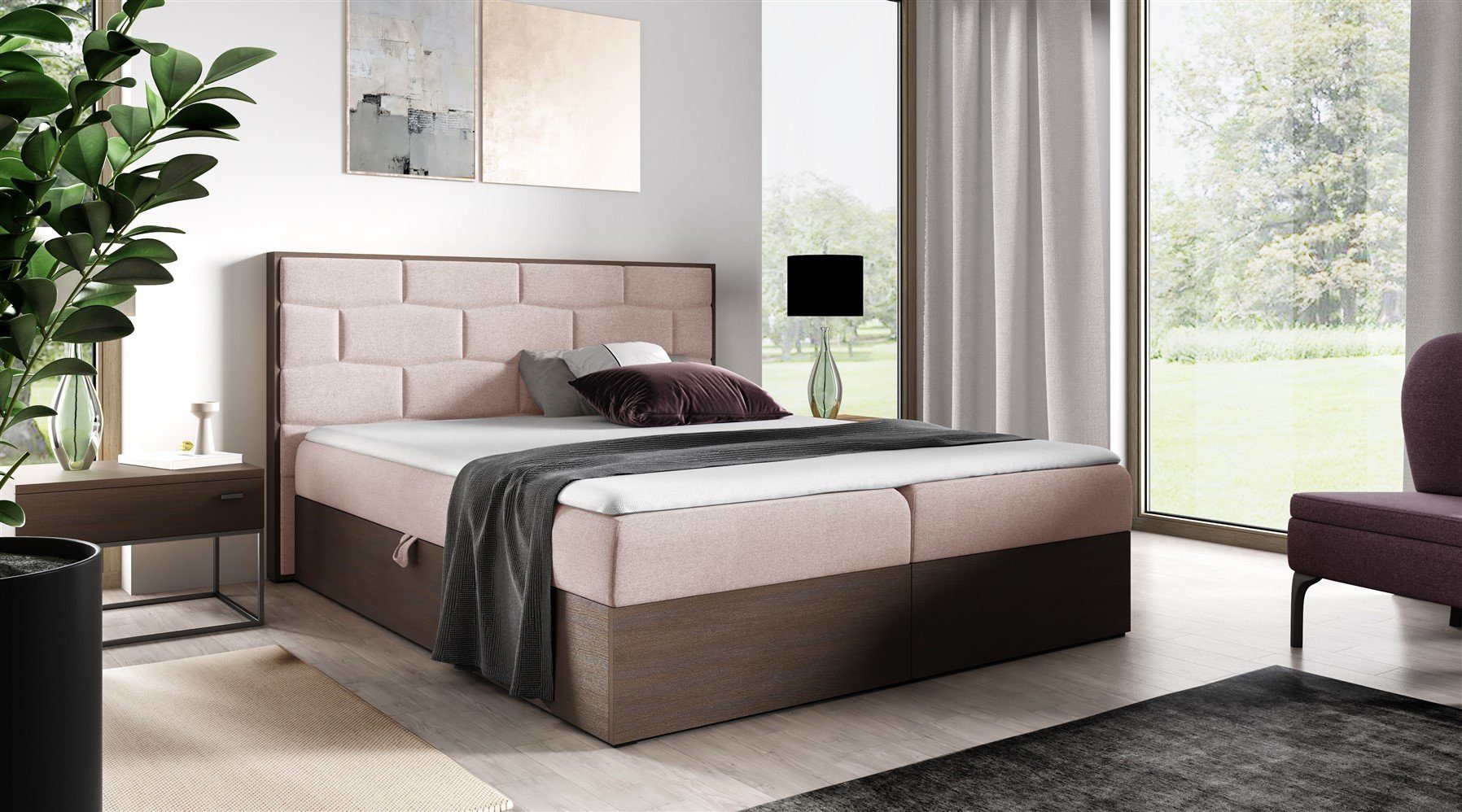 Boxbett Schlafzimmerbett BEILA Dunkel-Eiche-Optik