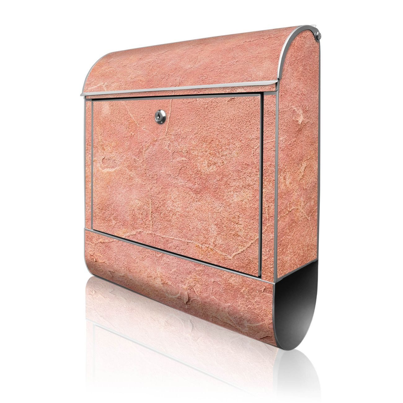 banjado Wandbriefkasten Silber Stahl mit Motiv Rosa Putz (Wandbriefkasten witterungsbeständig, pulverbeschichtet, mit Zeitungsfach), 47 x 39 x 14 cm