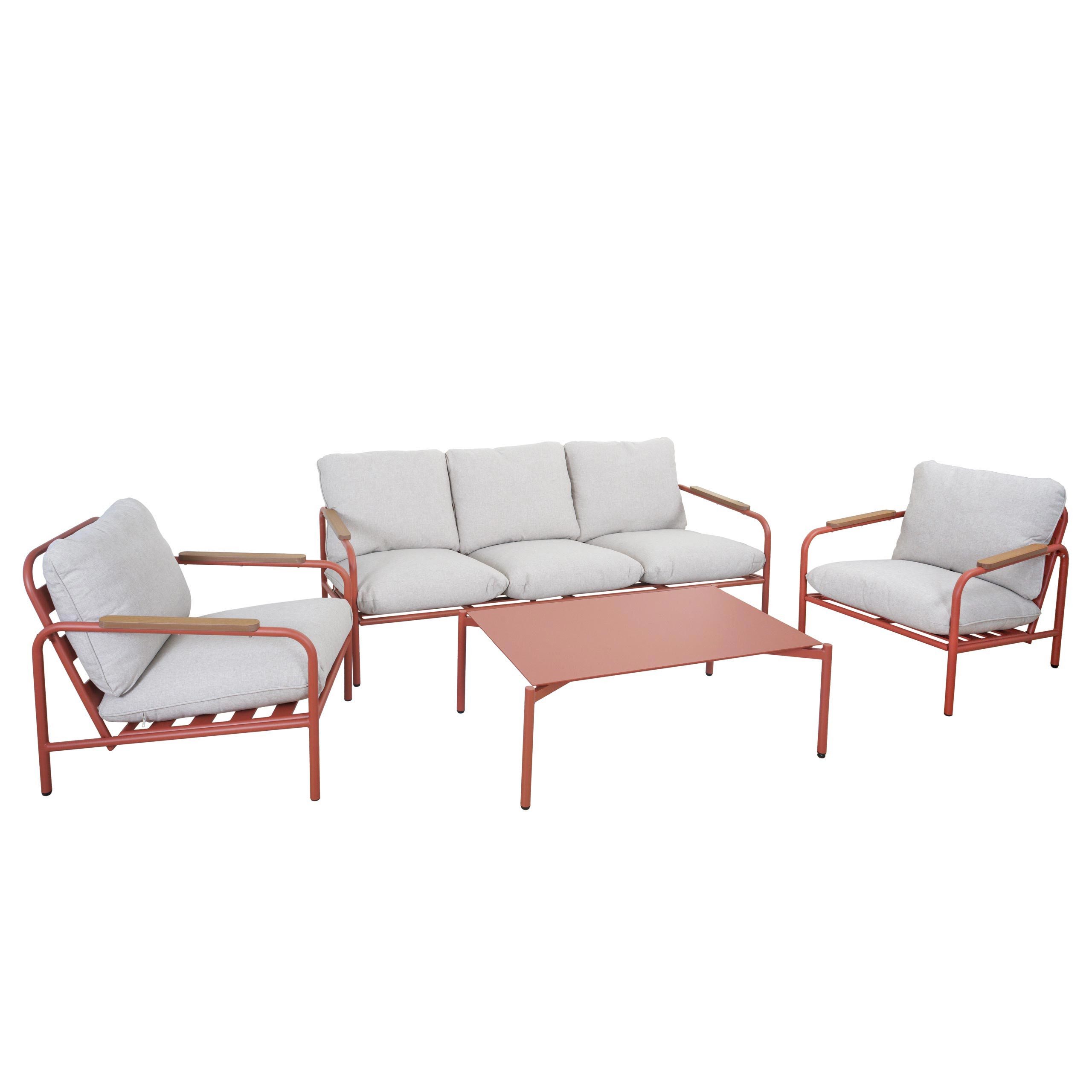 MCW Gartenlounge-Set MCW-O11-S3, (Set, 4-tlg., 1x 3-Sitzer Gartenbank, 2x Sessel und 1x Tisch), Wasserabweisender, schnelltrocknender Olefin-Stoff
