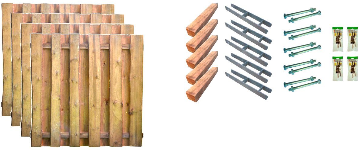 Tetzner & Jentzsch Bohlenzaun Seattle 2, (Set), 4 Elemente, LxH: 765x180 cm