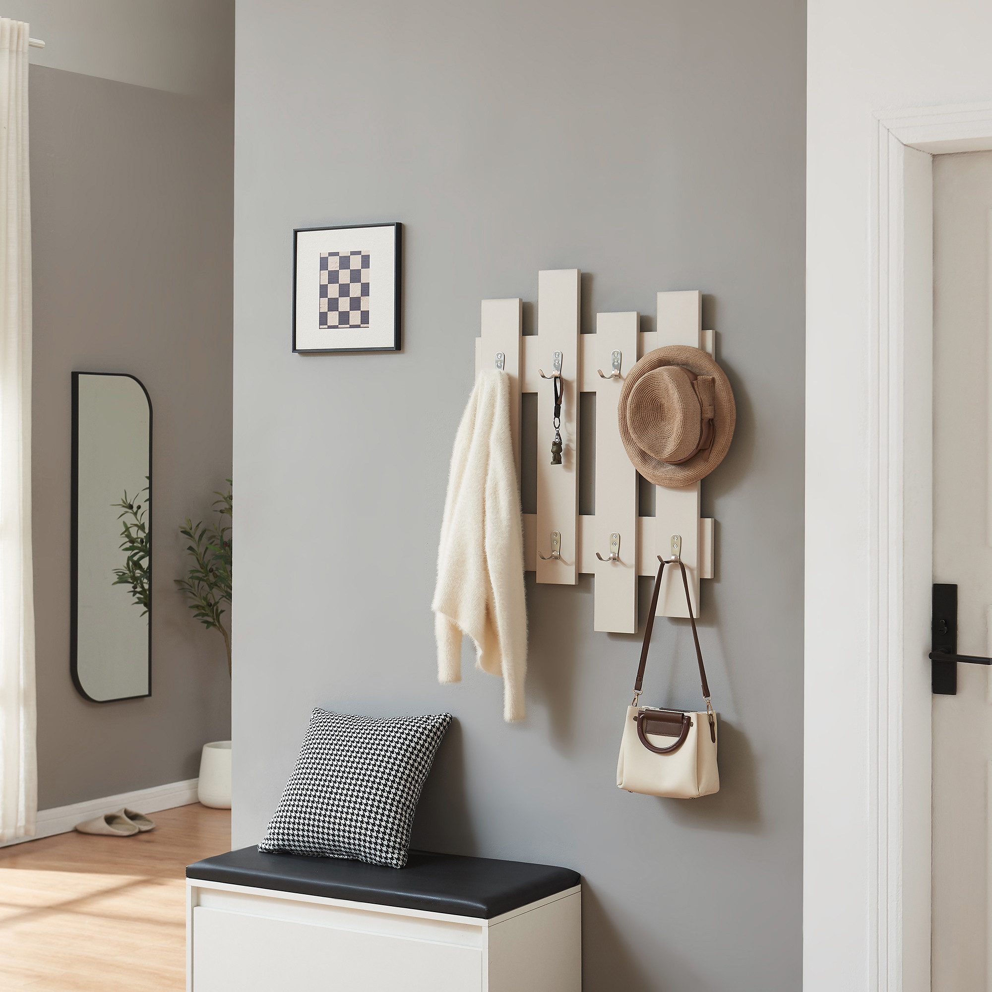 en.casa Wandgarderobe, »Raseborg« mit 16 Haken 60 x 80 cm Beige günstig online kaufen