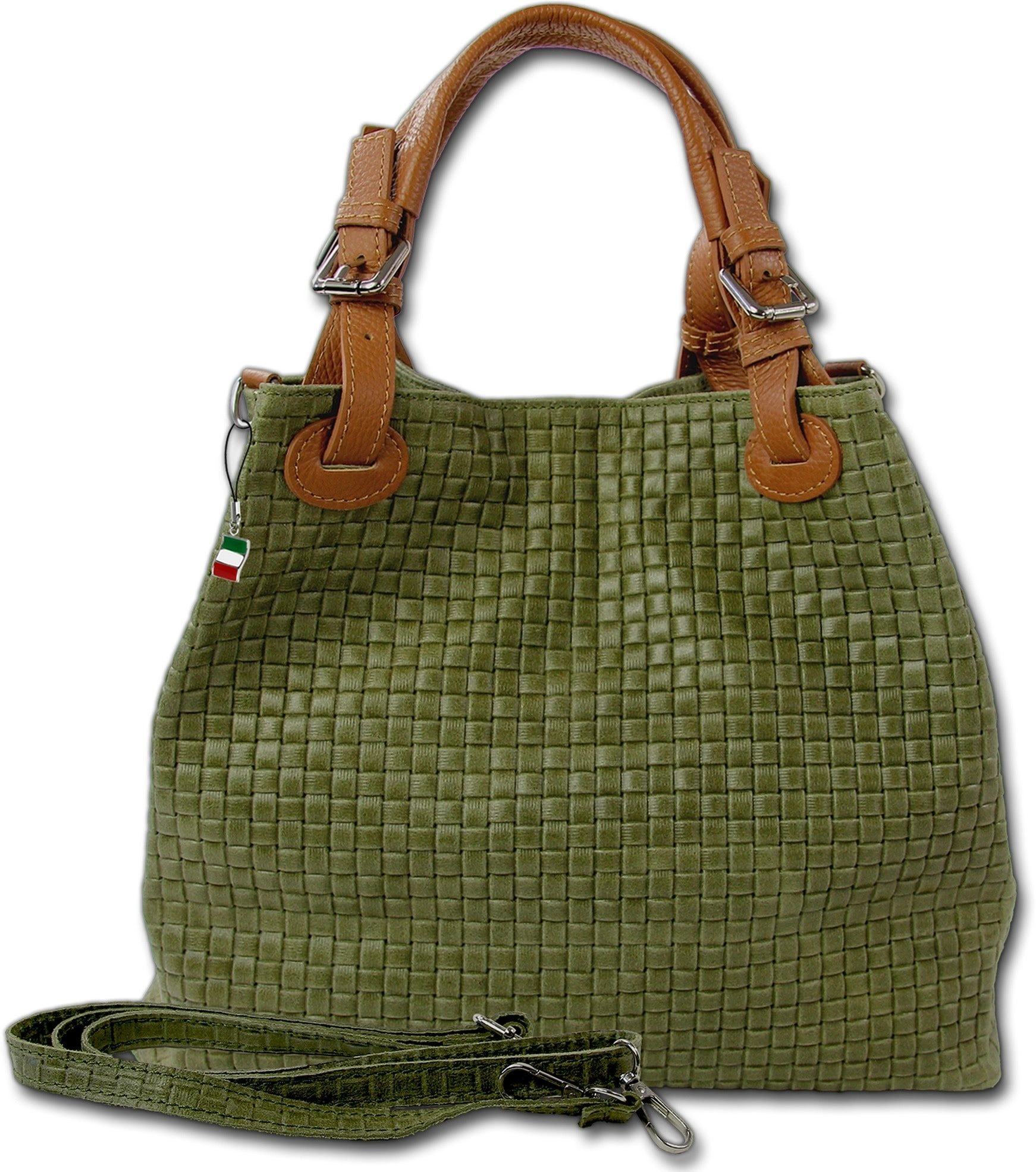 FLORENCE Handtasche Florence Damen Handtasche Echtleder (Handtasche), Damen Leder Handtasche, Umhängetasche, olivgrün ca. 31cm x ca. 28cm